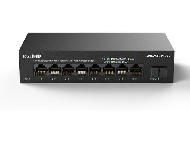 8 Port 2.5Gb Web Managed Ethernet Network Switch with 8 x 2.5 Gigabit | 1 x 10G SFP+ | Work with 10-100-1000Mbps Devices | 60G Bandwidth | Fanless Quiet Metal Internet Switch