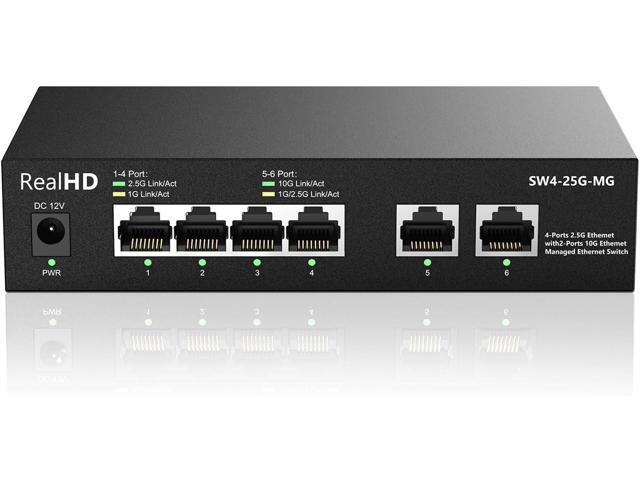 6-Port 10Gb Web Managed Ethernet Network Switch | 2 x 10Gb RJ-45 Ports | 4 x 2.5Gb Base-T Ports | Multi Gigabit Switch 10-100-1000Mbps | 60G Bandwidth | Fanless Metal Internet Switch