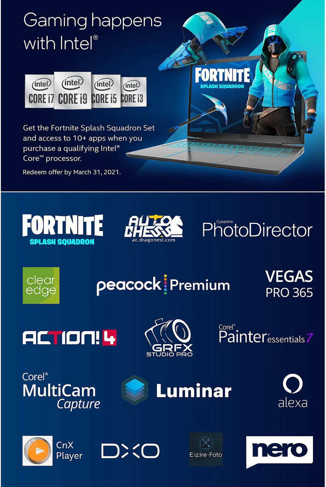 Main image of Intel Gift - Software Bonus Bundle, Redemption Expires: 03/31/2021