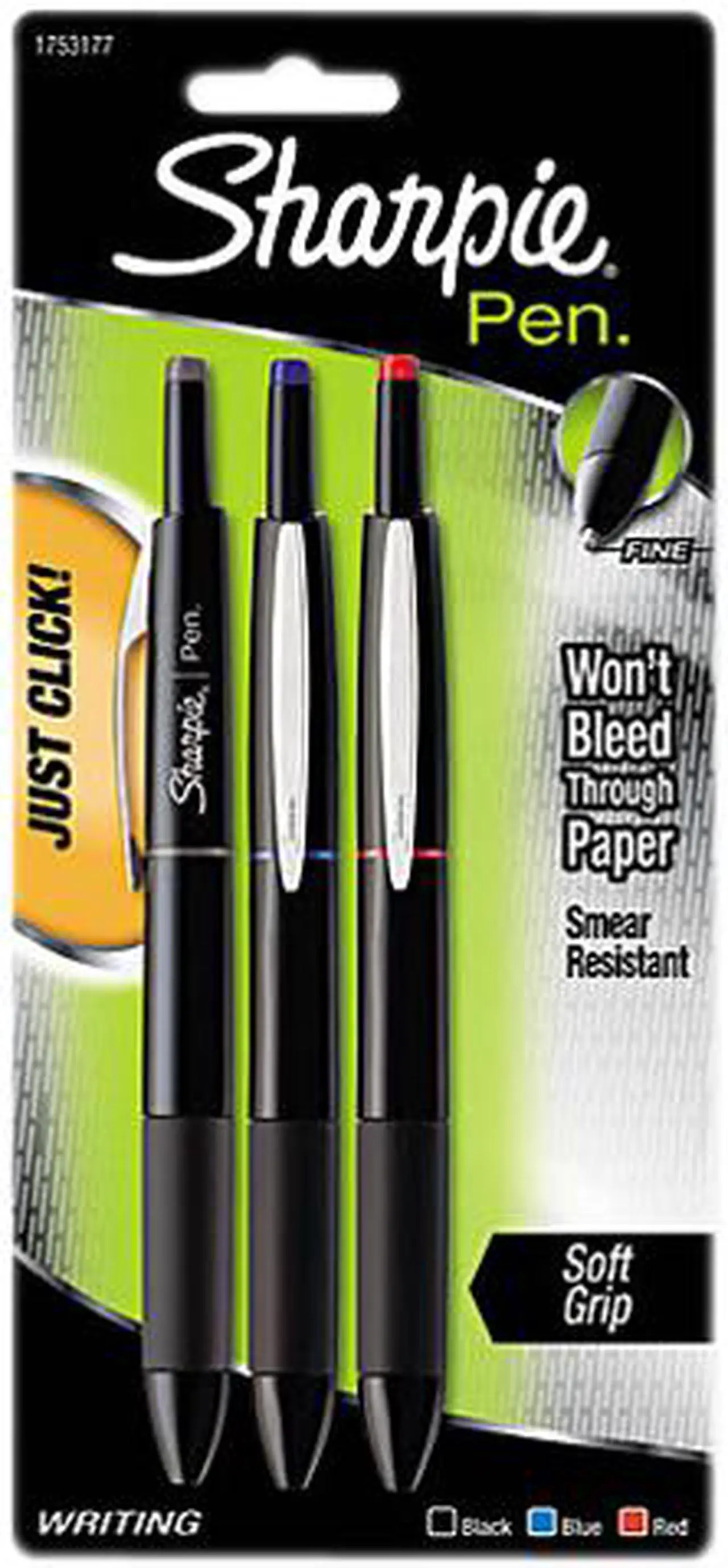 Main image of Sharpie 1753177 Retractable Porous Point Pen Fine Pen Point Type - Black, Blue, Red Ink - 3 / Pack, 1 Pack