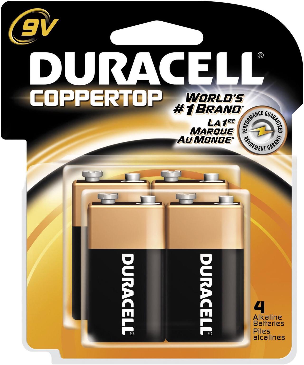 Main image of DURACELL CopperTop MN1604 9V Alkaline Battery, 4-pack