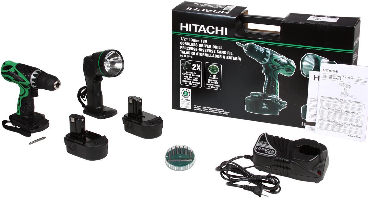 Alt view image 9 of 9 - Hitachi Power Tools DS18DVF3 18 Volt Cordless Driver Drill Kit with Flashlight and Bit Set
