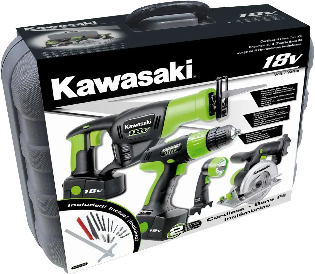 Main image of Kawasaki 840108 4 Piece 18 Volt Cordless Tool Kit