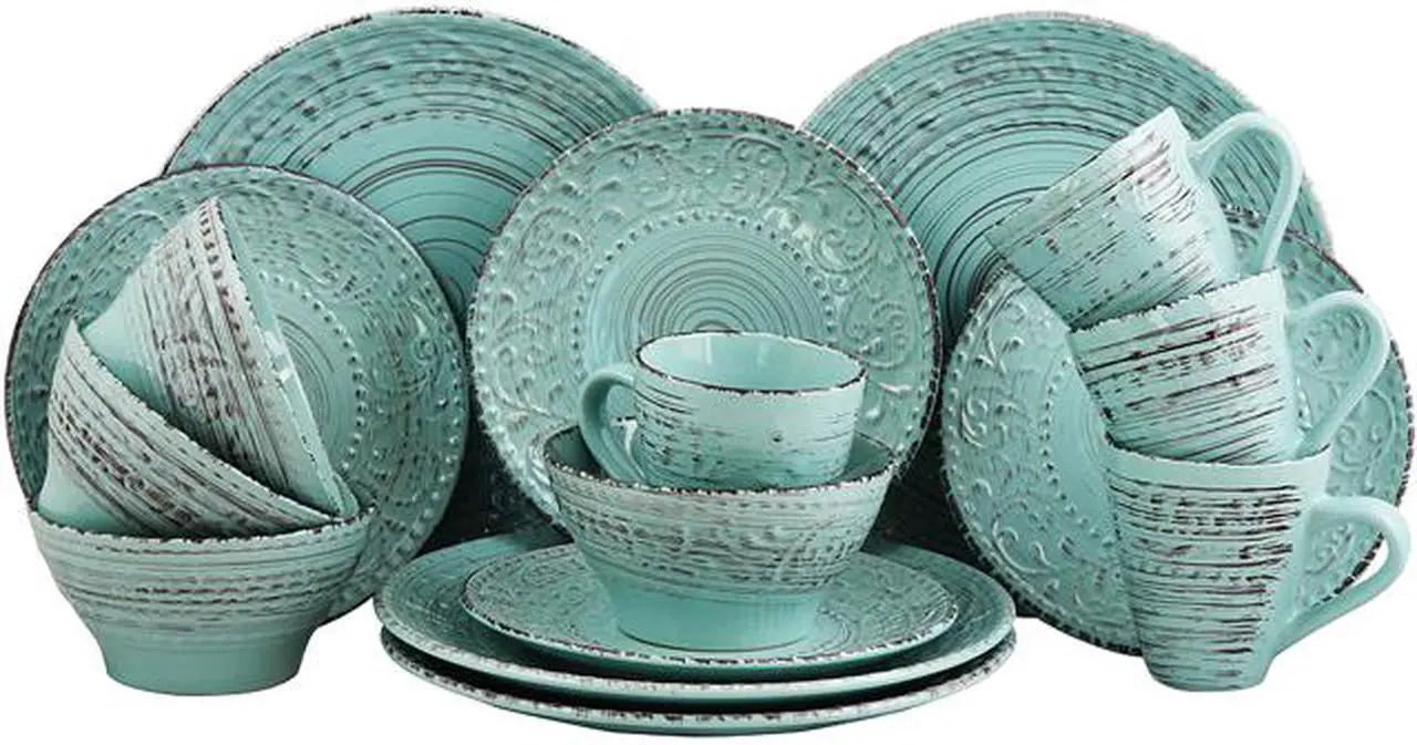 Main image of Elama Ocean Breeze 16-Piece Dinnerware Set, Turquoise