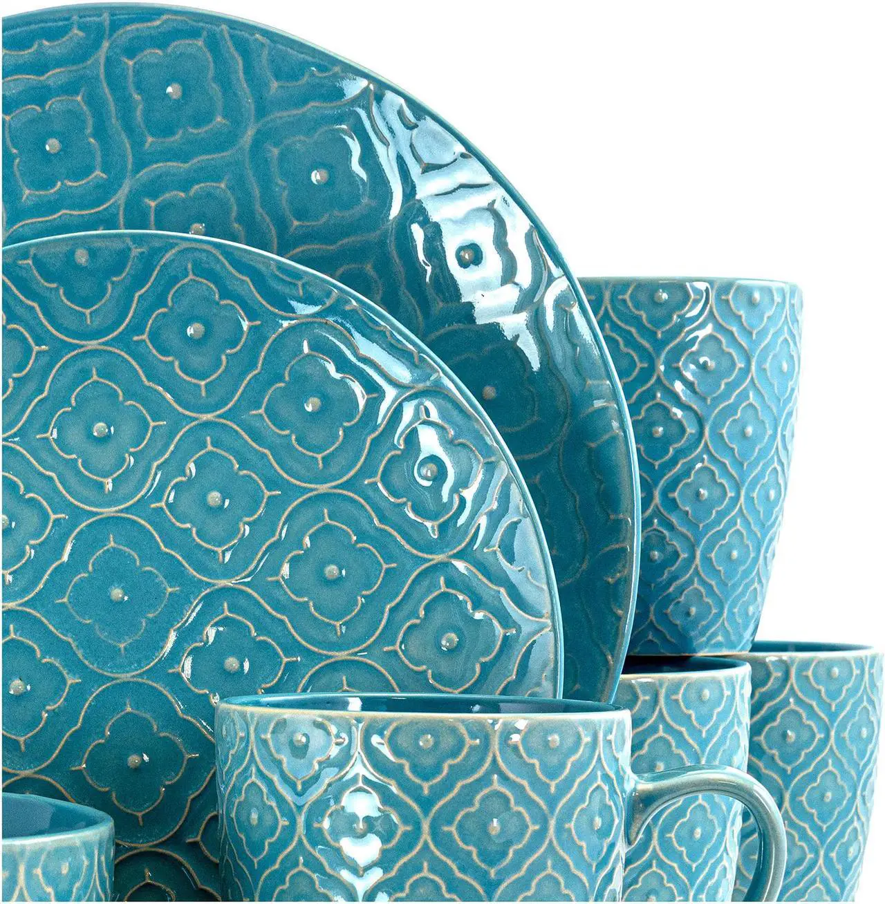 Alt view image 2 of 7 - Elama Aqua Lily 16 Piece Luxurious Stoneware Dinnerware with Complete Setting for 4