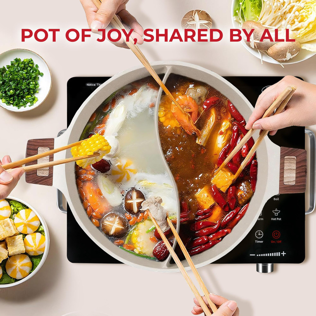 Open Box: Rosewill 4.2QT Double Flavor Non-sticking Hot Pot with Divider, 13 inch Divided Stockpot for Cooking, Hot pot for Induction Cooktop and Gas Stove, Electric Burner, Silicon Soup & Ladle Included - Newegg.com - Open Box condition - Image 11