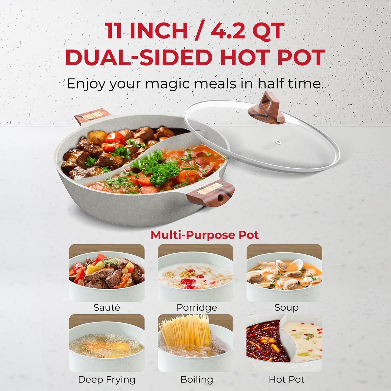 Open Box: Rosewill 4.2QT Double Flavor Non-sticking Hot Pot with Divider, 13 inch Divided Stockpot for Cooking, Hot pot for Induction Cooktop and Gas Stove, Electric Burner, Silicon Soup & Ladle Included - Newegg.com - Open Box condition - Image 15