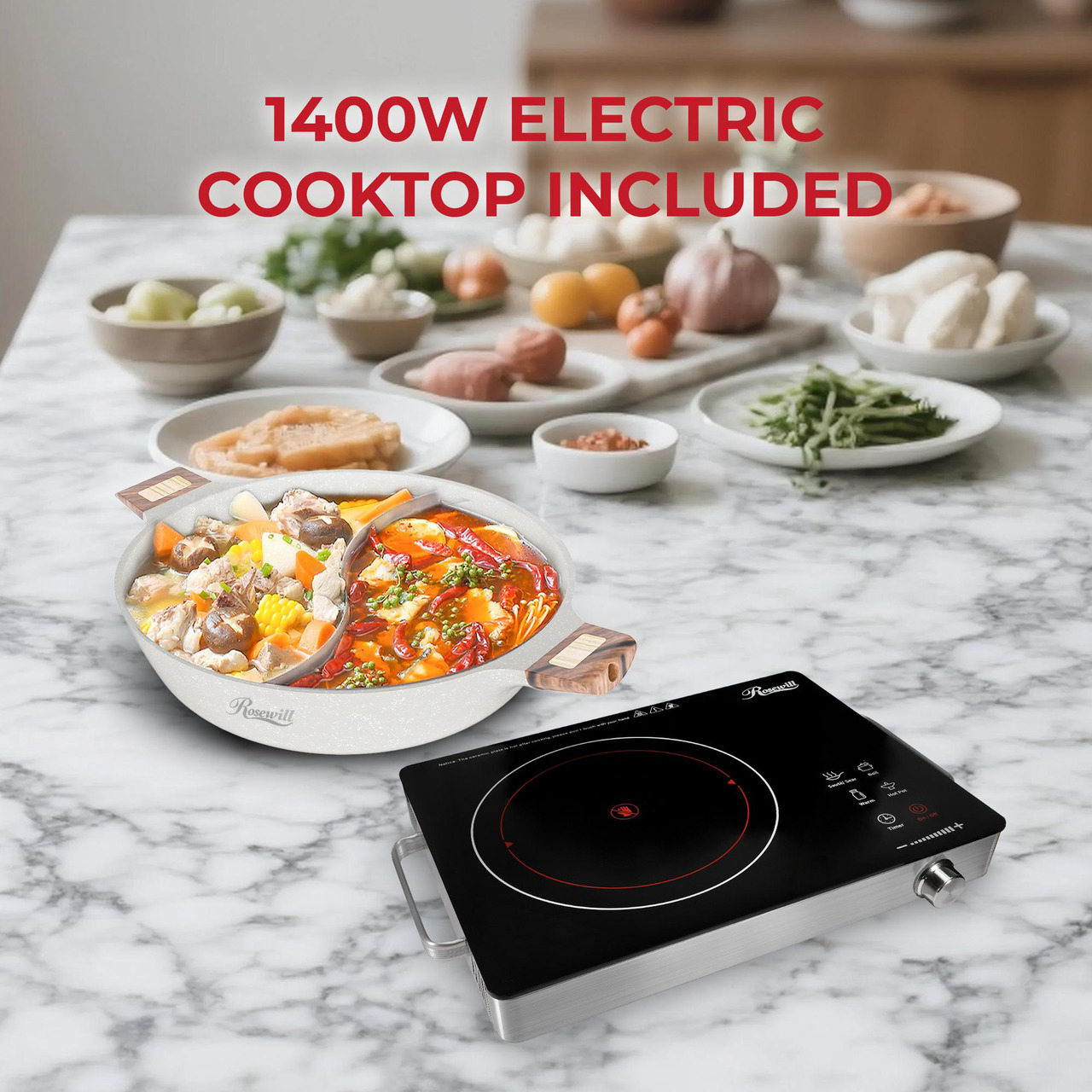 Open Box: Rosewill 4.2QT Double Flavor Non-sticking Hot Pot with Divider, 13 inch Divided Stockpot for Cooking, Hot pot for Induction Cooktop and Gas Stove, Electric Burner, Silicon Soup & Ladle Included - Newegg.com - Open Box condition - Image 12
