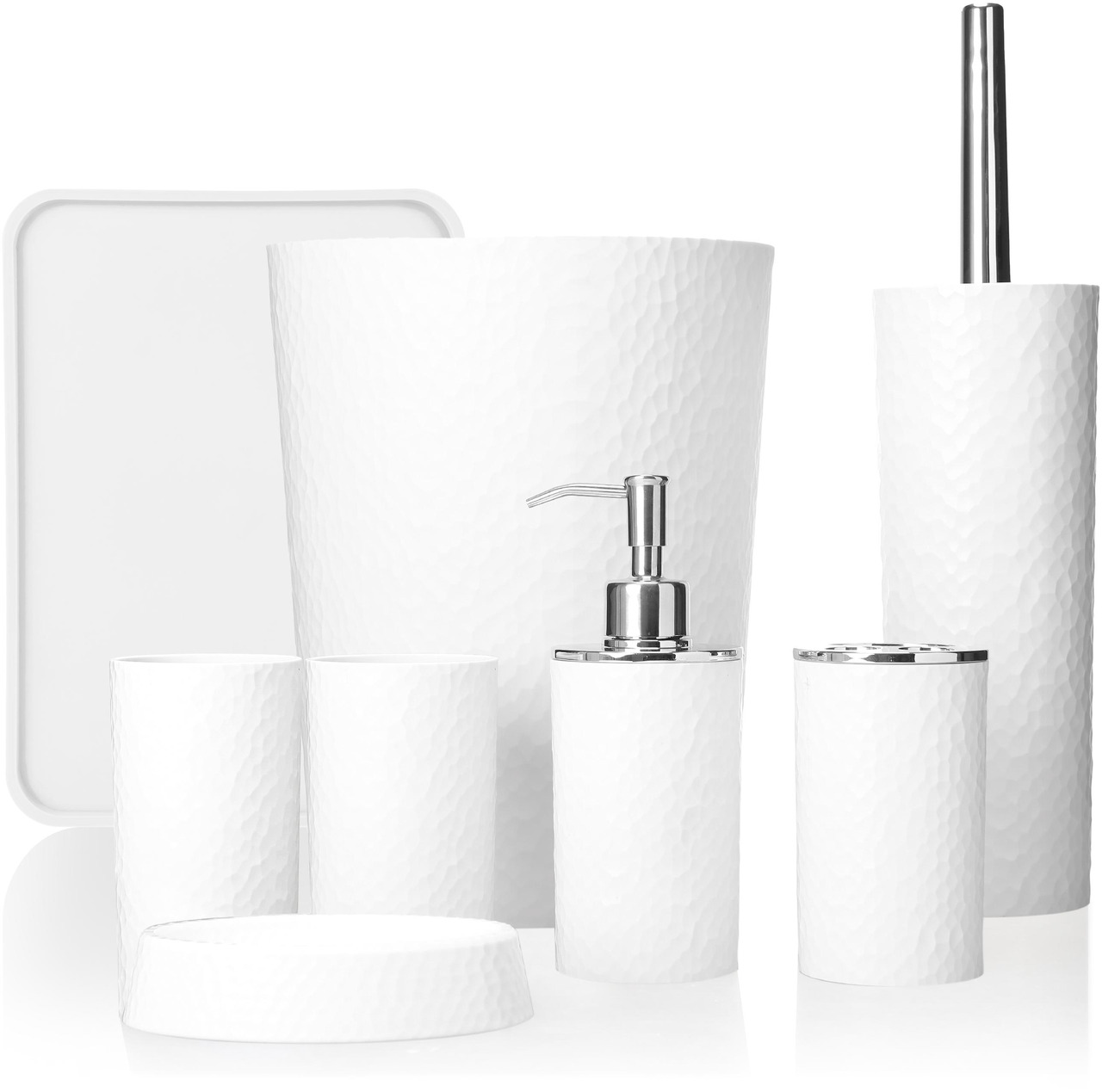 Open Box: Rosewill Bathroom Accessories 8-Piece Set - Trash Can, Toilet Brush with Holder, Lotion Dispenser, Toothbrush Holder, 2 Toothbrush Cups, Soap Dish & Tray - White - Newegg.com - Open Box condition - Image 8