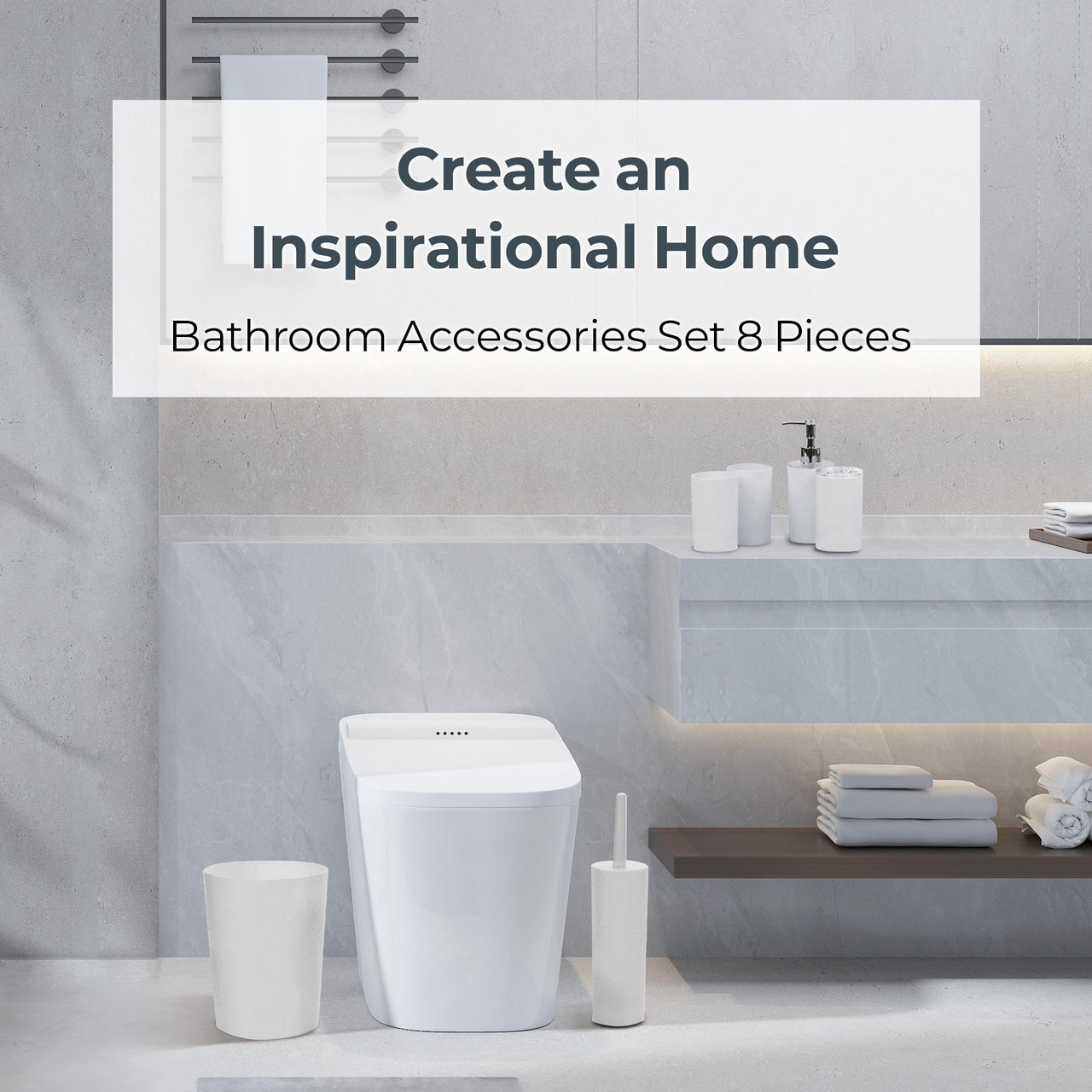 Open Box: Rosewill Bathroom Accessories 8-Piece Set - Trash Can, Toilet Brush with Holder, Lotion Dispenser, Toothbrush Holder, 2 Toothbrush Cups, Soap Dish & Tray - White - Newegg.com - Open Box condition - Image 9