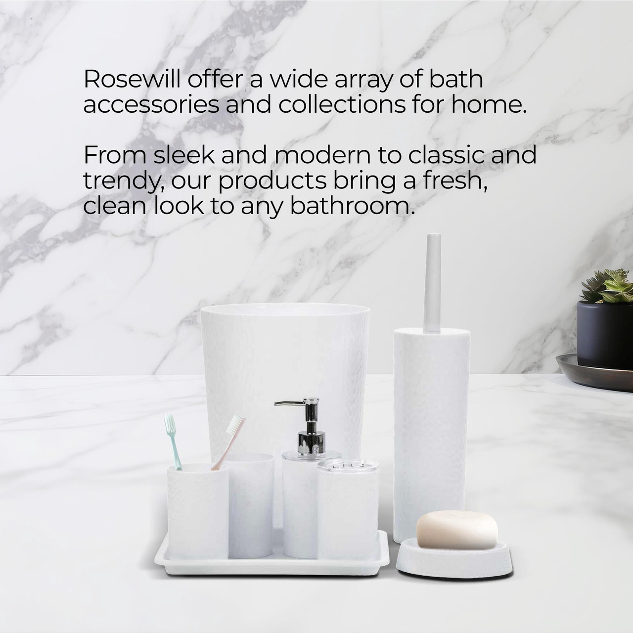Open Box: Rosewill Bathroom Accessories 8-Piece Set - Trash Can, Toilet Brush with Holder, Lotion Dispenser, Toothbrush Holder, 2 Toothbrush Cups, Soap Dish & Tray - White - Newegg.com - Open Box condition - Image 10