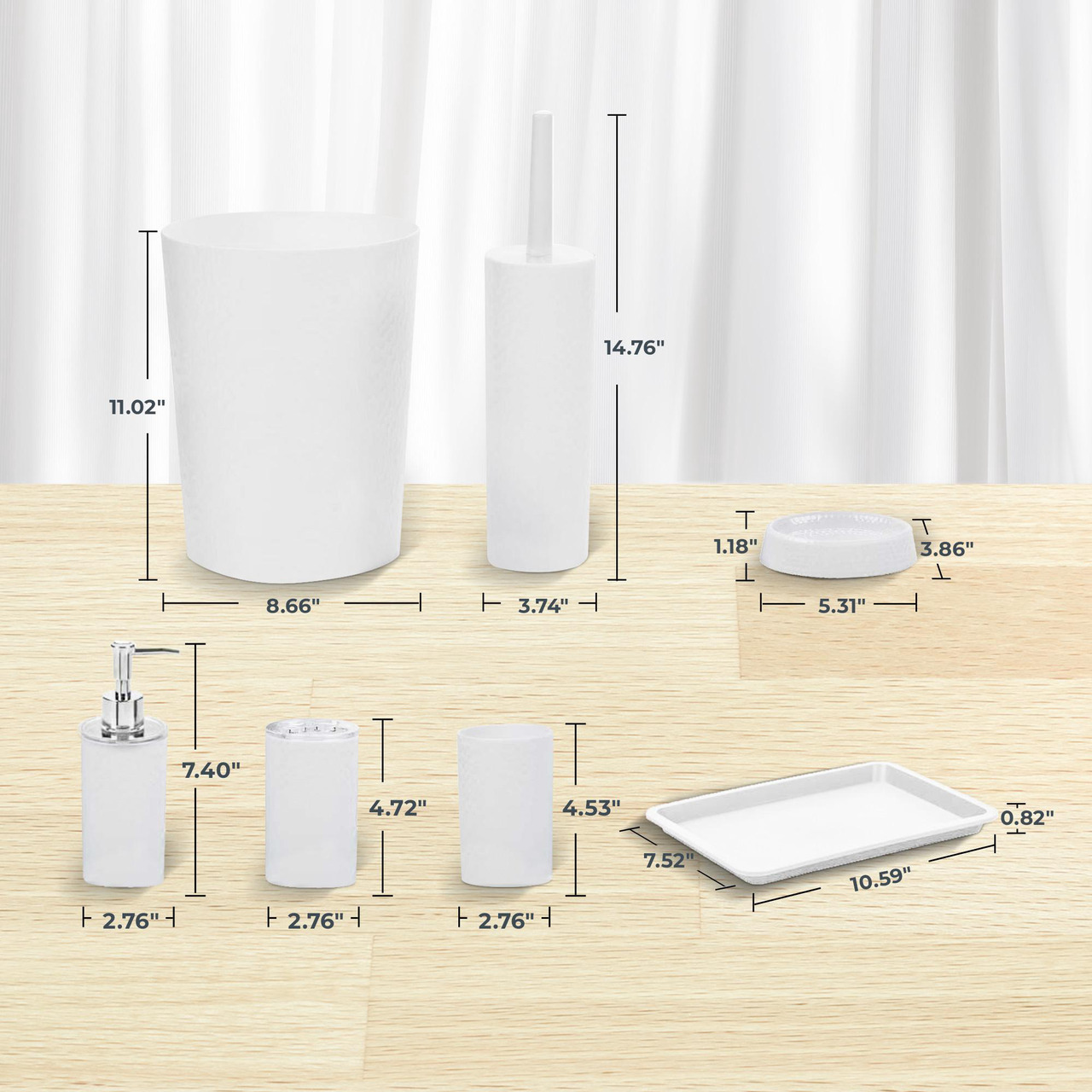 Open Box: Rosewill Bathroom Accessories 8-Piece Set - Trash Can, Toilet Brush with Holder, Lotion Dispenser, Toothbrush Holder, 2 Toothbrush Cups, Soap Dish & Tray - White - Newegg.com - Open Box condition - Image 12
