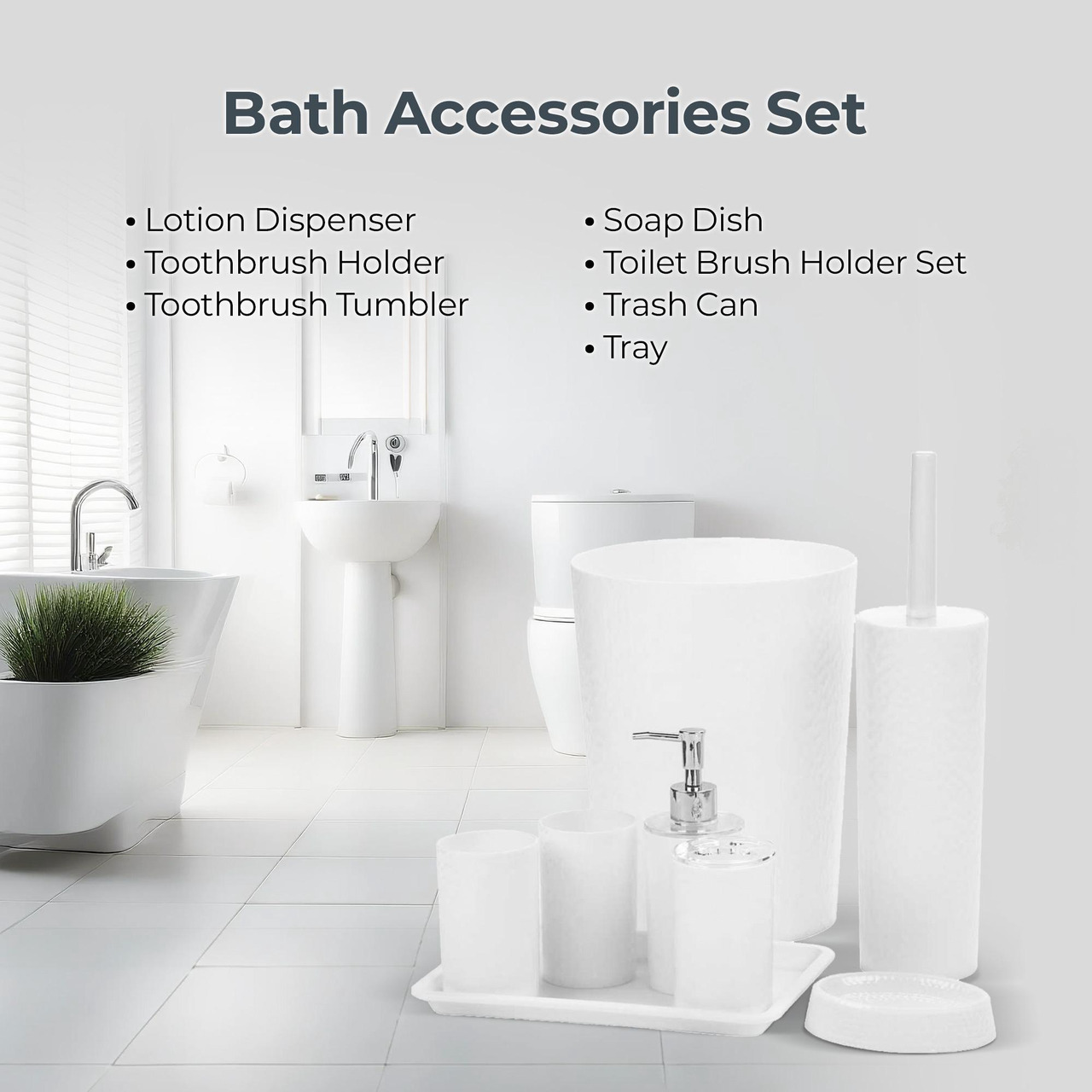 Open Box: Rosewill Bathroom Accessories 8-Piece Set - Trash Can, Toilet Brush with Holder, Lotion Dispenser, Toothbrush Holder, 2 Toothbrush Cups, Soap Dish & Tray - White - Newegg.com - Open Box condition - Image 13