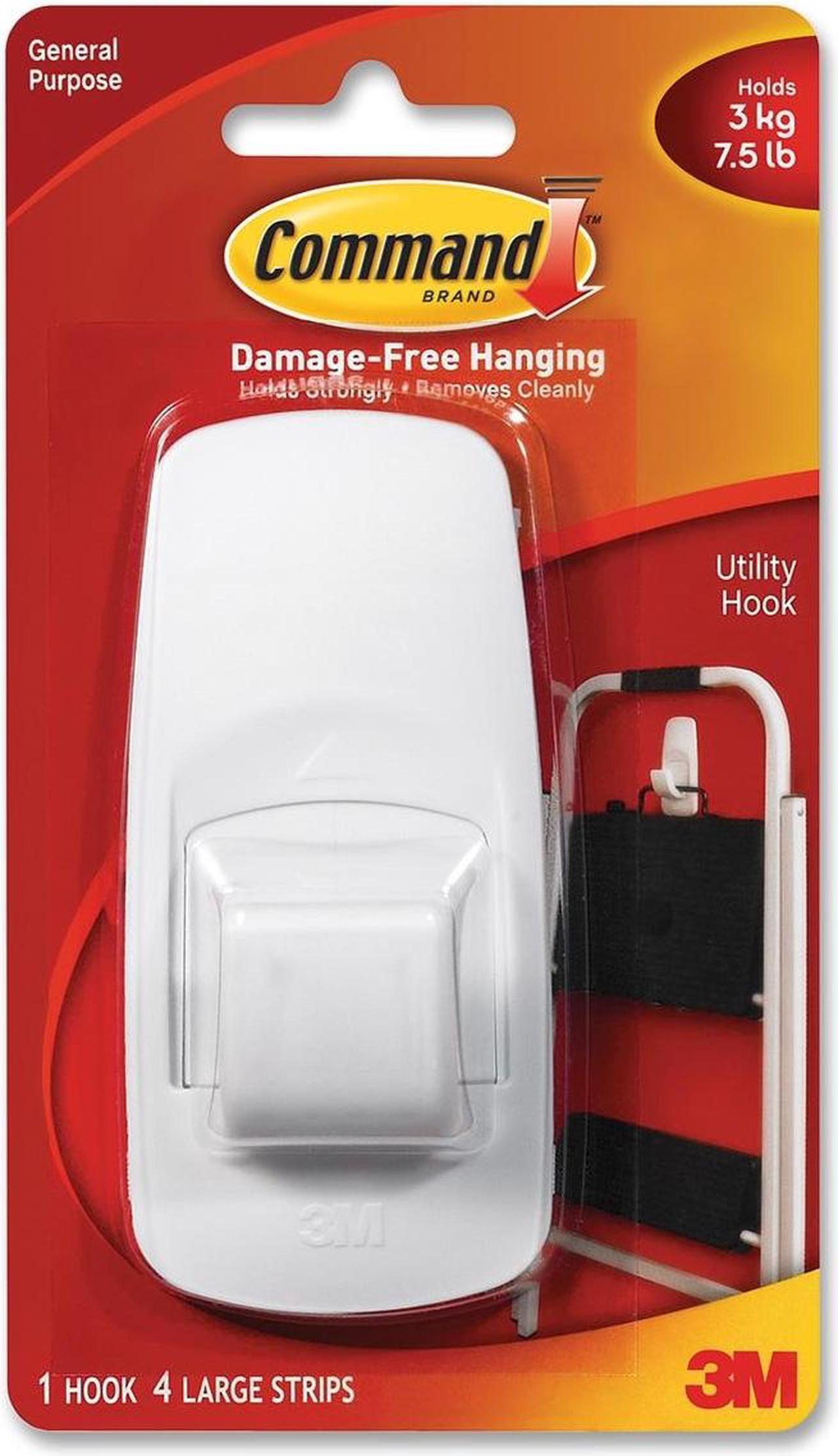 3M Command 17004 Jumbo Hook, White,  1 Hook, 4 Strips