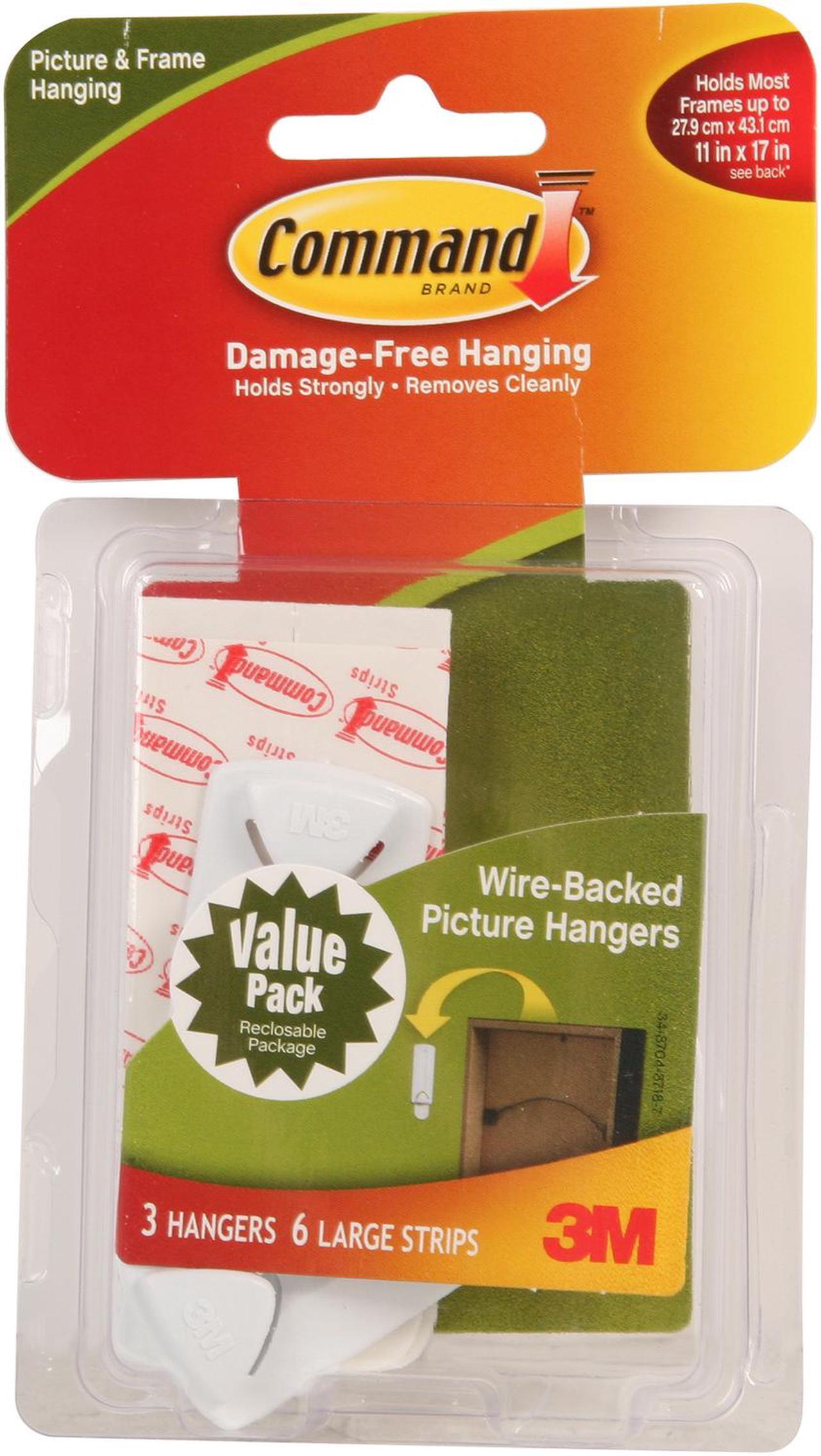 Main image of 3M Command 17043 Wire-Backed Picture Hanging Hooks Value Pack, White, 3 Hangers, 6 Strips