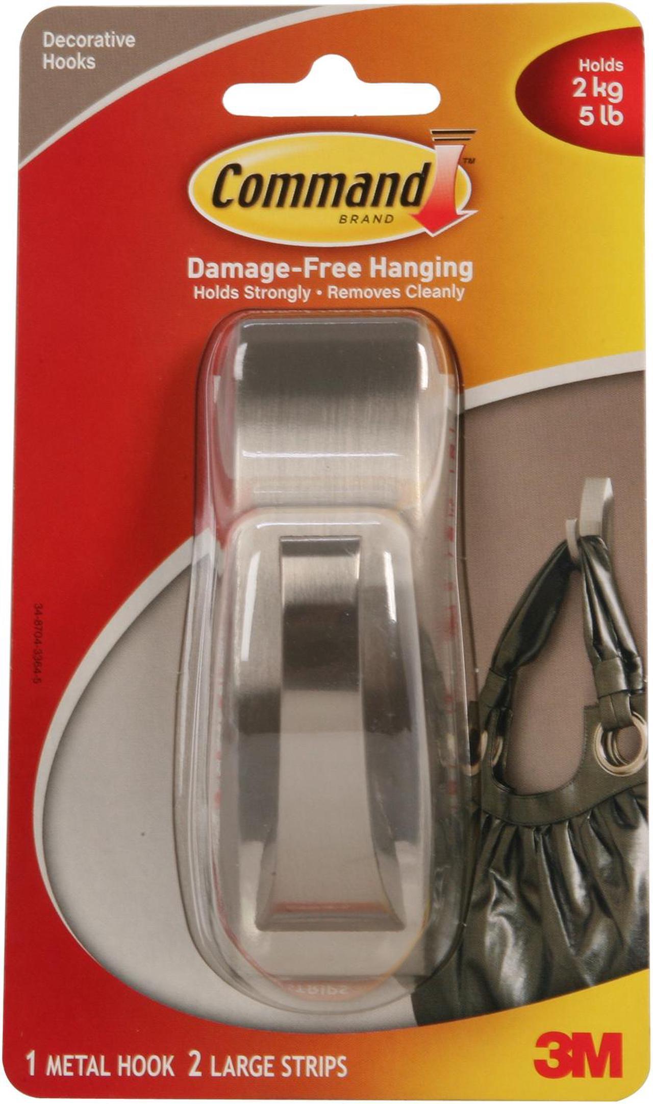 3M Command MR03-BN Modern Reflections Brushed Nickel Large Metal Hook, 1 Hook, 2 Strips