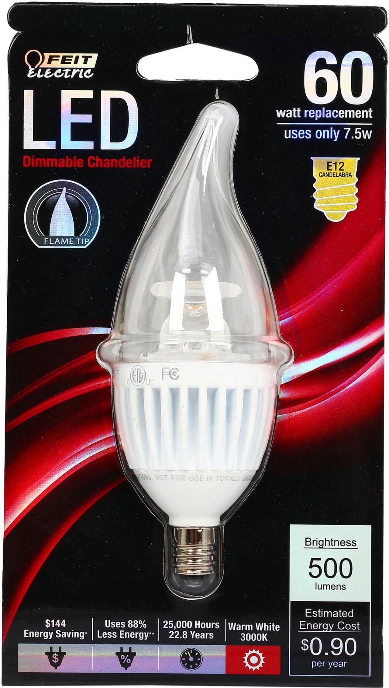 Main image of Feit Electric CFC/DM/500/LED 60 W Equivalent LED Dimmable Candelabra Base Decorative Bulb
