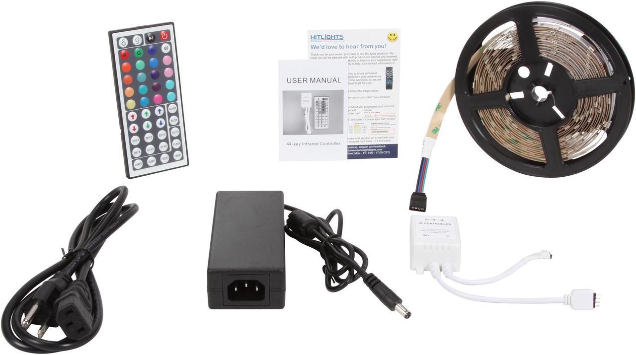 Alt view image 6 of 7 - HitLights RGB Multicolor Changing SMD5050 LED Light Strip Kit - 150 LEDs, 16.4 Ft Roll, Cut to Length, Includes 60W Adapter and 44 Key Controller - Color Changing, 149 Lumens per foot