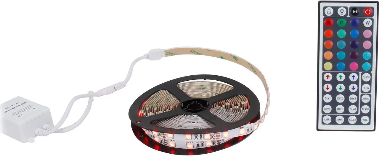Main image of HitLights RGB Multicolor Changing SMD5050 High Density LED Light Strip Kit - 300 LEDs, 16.4 Ft Roll, Cut to Length, Includes 60W Adapter and 44 Key Controller - Color Changing, 314 Lumens per foot