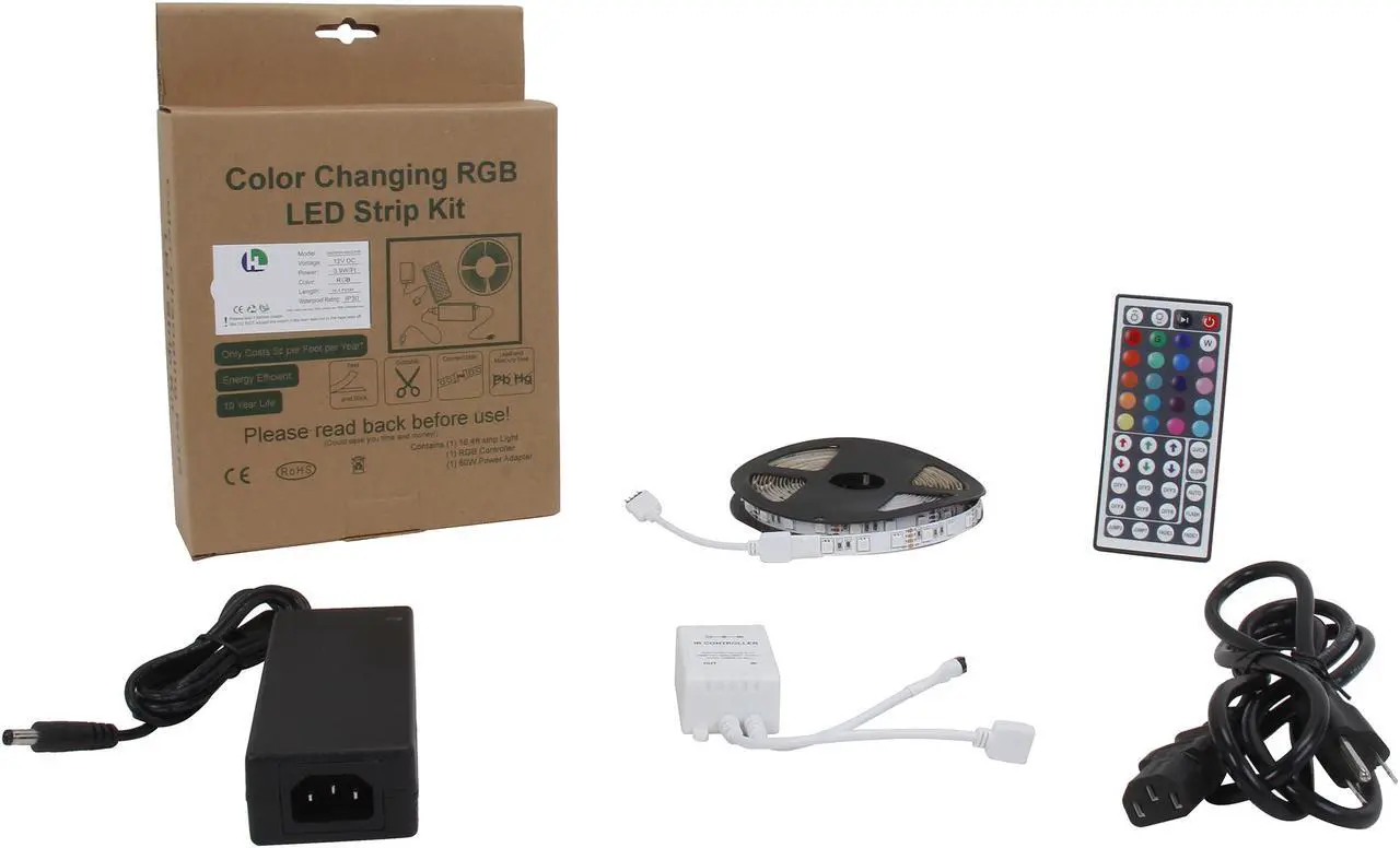 Alt view image 5 of 5 - HitLights RGB Multicolor Changing SMD5050 High Density LED Light Strip Kit - 300 LEDs, 16.4 Ft Roll, Cut to Length, Includes 60W Adapter and 44 Key Controller - Color Changing, 314 Lumens per foot