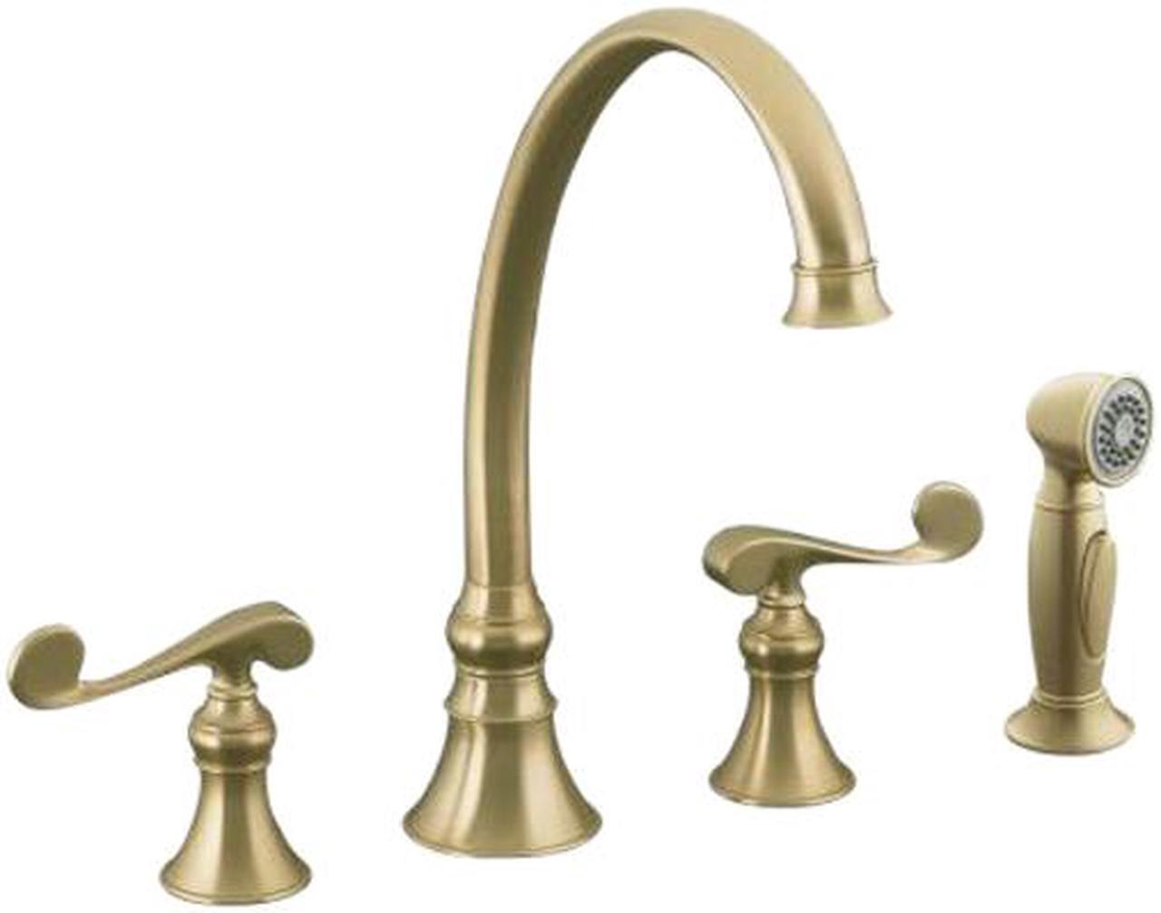Main image of KOHLER K-16109-4-BV Revival Kitchen Sink Faucet With 9-3/16" Spout, Sidespray And Scroll Lever Handles Brushed Bronze