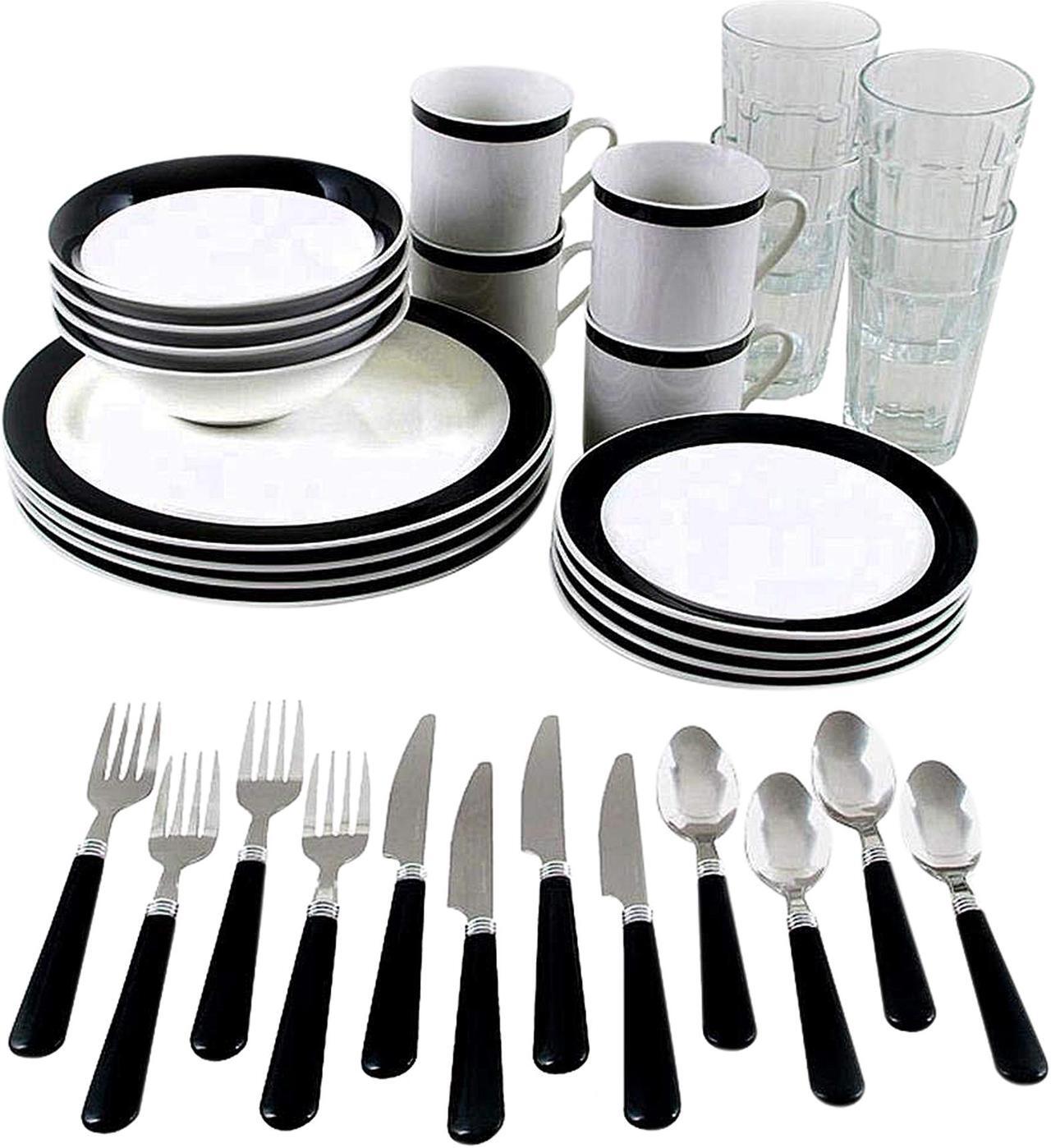 Main image of Gibson 32-Piece Dinnerware Set, Black/Cream