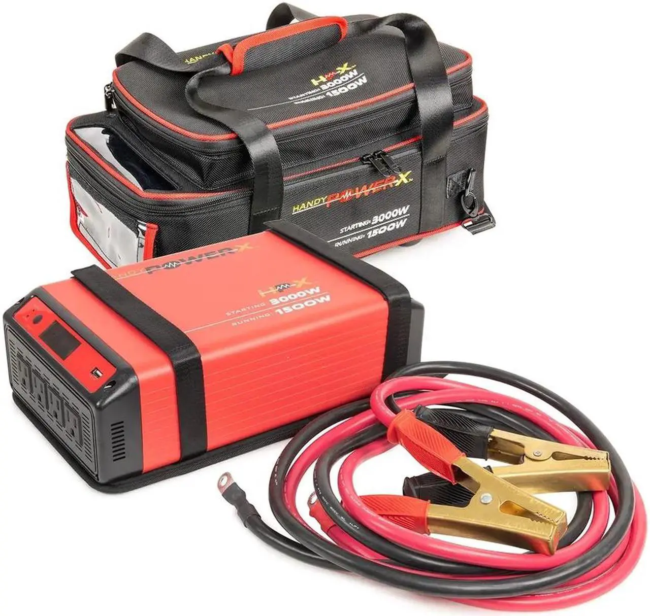 Main image of Handy Power X HPX1530INVCBLBG Pure Sine Power Source Inverter Generator, 1500 Watts Starting, 3000 Running, 4 AC Outlets, USB Port, Includes Weather Resistant Carrying Case, Perfect For Emergencies, Camping, Tailgating, On The Job