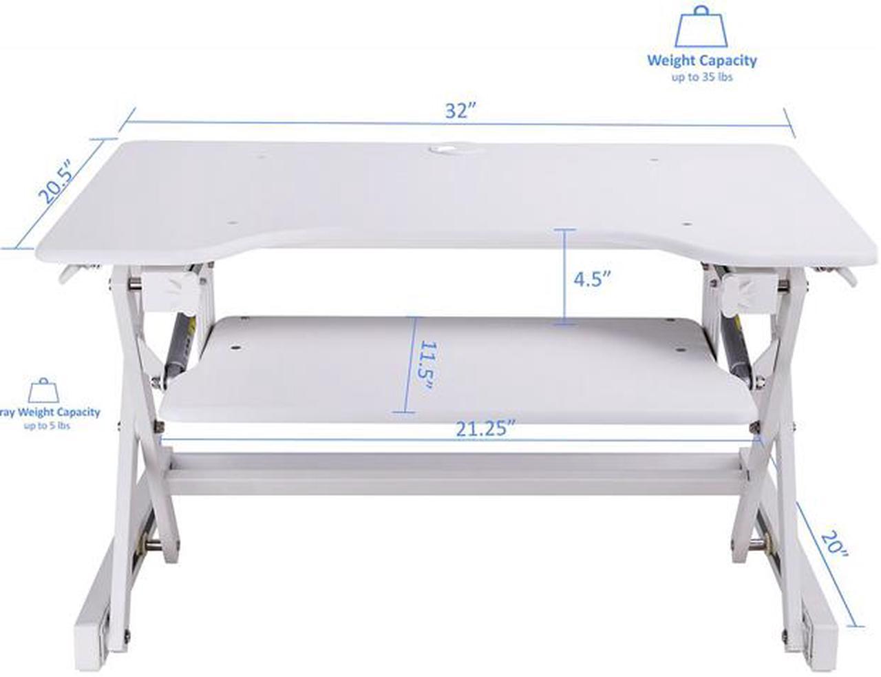 Rocelco EADR-W EADR Sit To Stand Adjustable Height Desk Riser w/Easy Up-Down Handles, Enhanced Vertical Range White