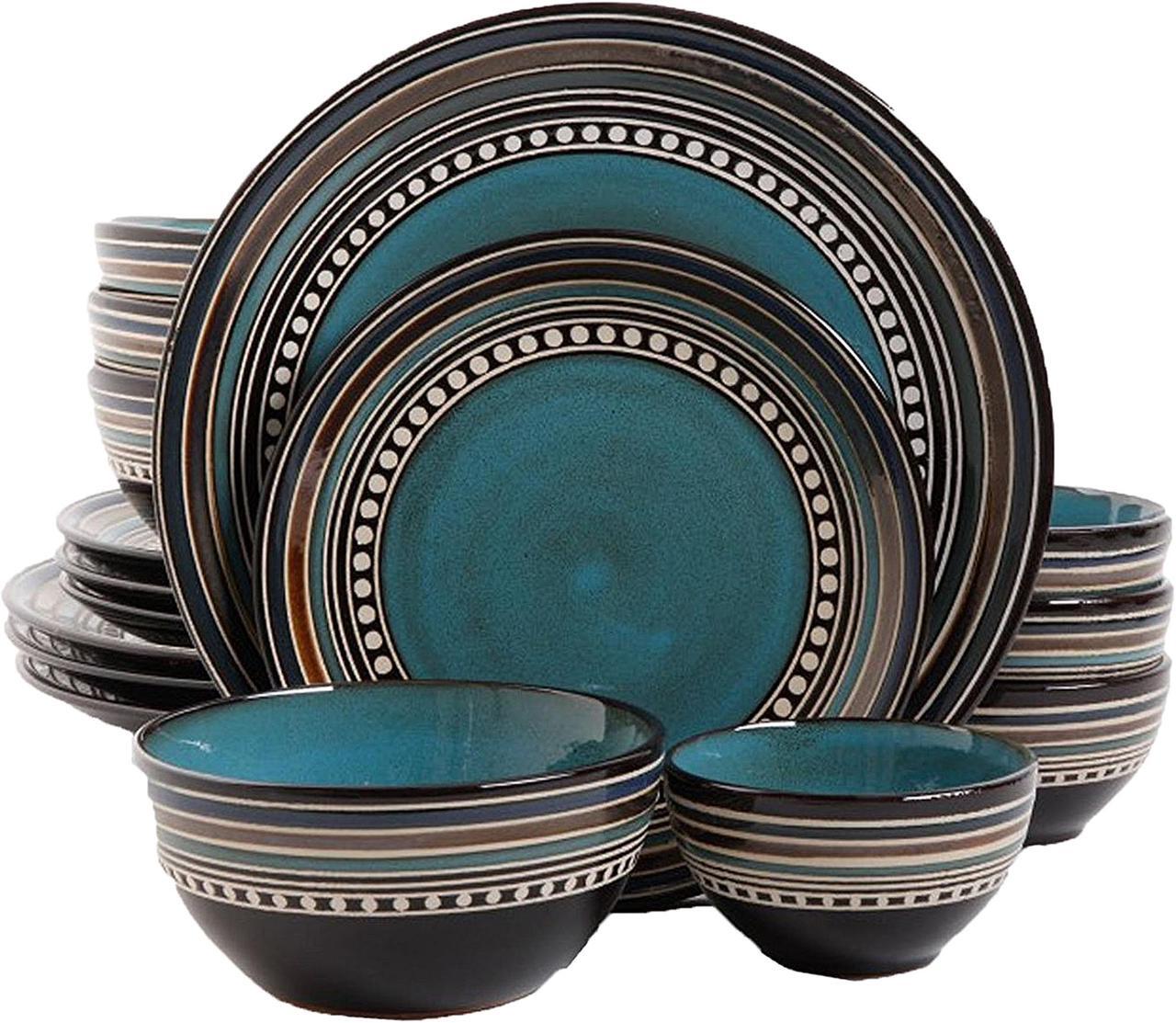 Main image of Gibson Overseas Cafe Versailles 16 Piece Double Bowl Dinnerware Set, Blue