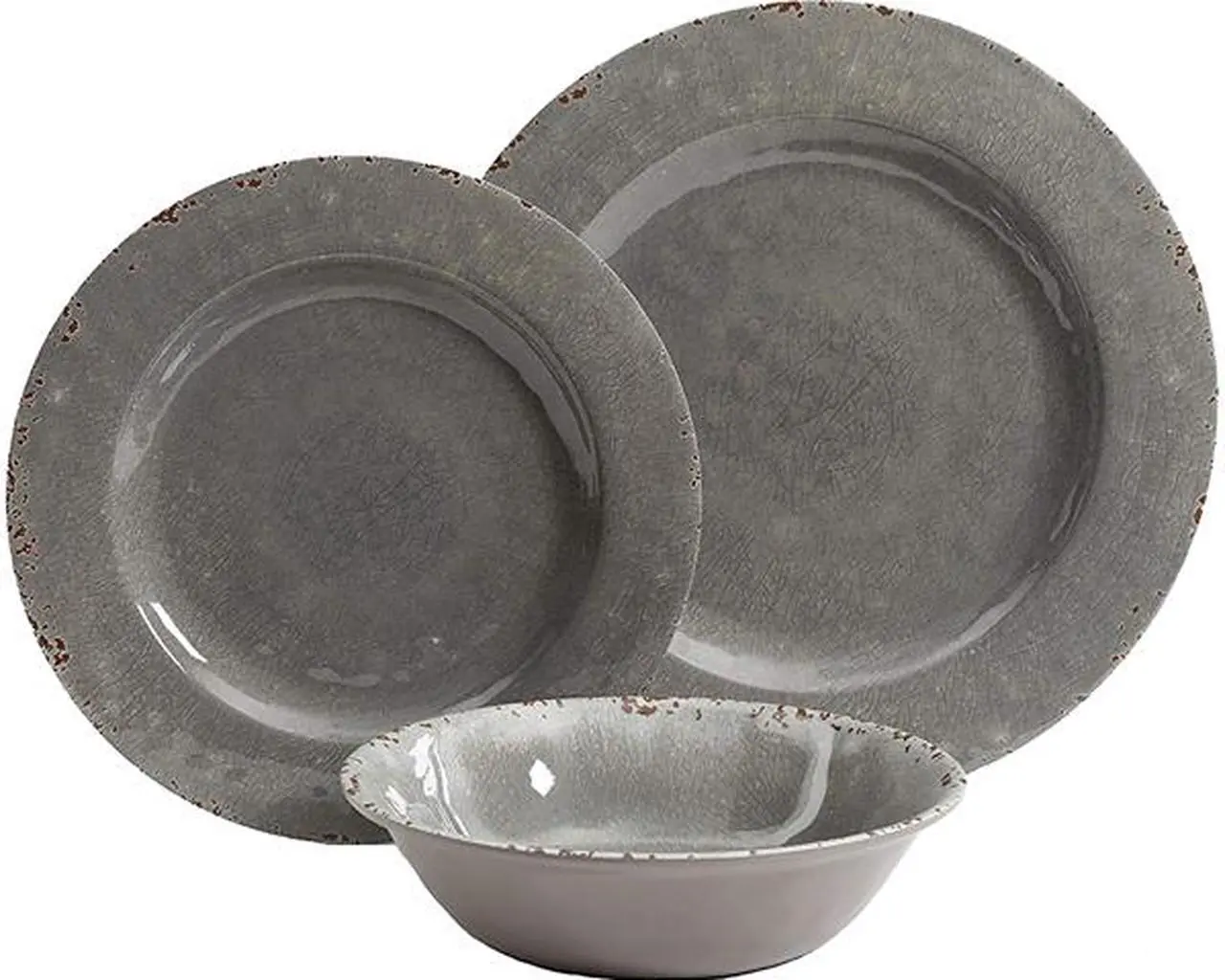 Main image of Studio California 114336.12 Mauna 12 Piece Heavy Weight Melamine Dinnerware Set, Grey Rustic