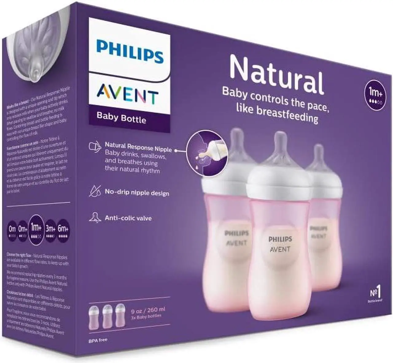 Alt view image 17 of 17 - Philips Avent Natural Baby Bottle With Natural Response Nipple, Pink, 9oz, 3pk, SCY903/13