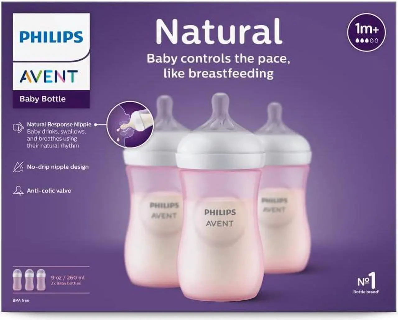 Alt view image 16 of 17 - Philips Avent Natural Baby Bottle With Natural Response Nipple, Pink, 9oz, 3pk, SCY903/13