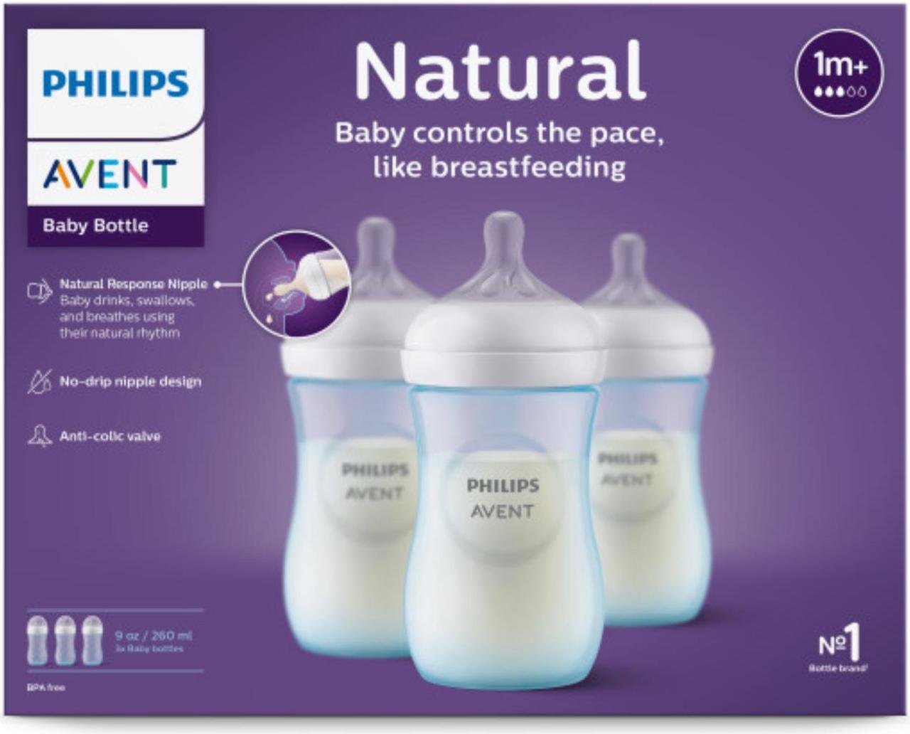 Alt view image 3 of 17 - Philips Avent Natural Baby Bottle With Natural Response Nipple, Blue, 9oz, 3pk, SCY903/23