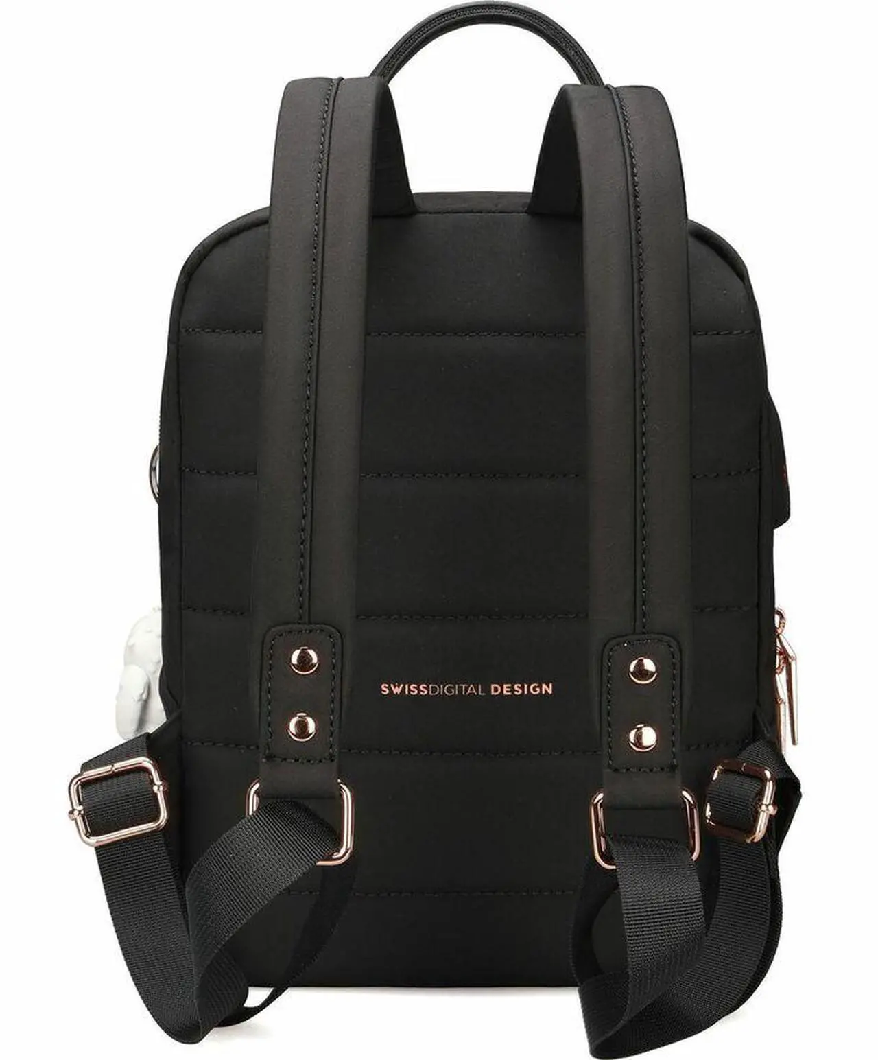 Alt view image 2 of 7 - Swissdigital KATY ROSE NG Black M Backpack - Stylish, Eco-Friendly Bag with Patented USB Charging Port - RFID Protection Pocket - Padded Tablet Compartment (Fits up to 9.75" Tablet) SD1646-01