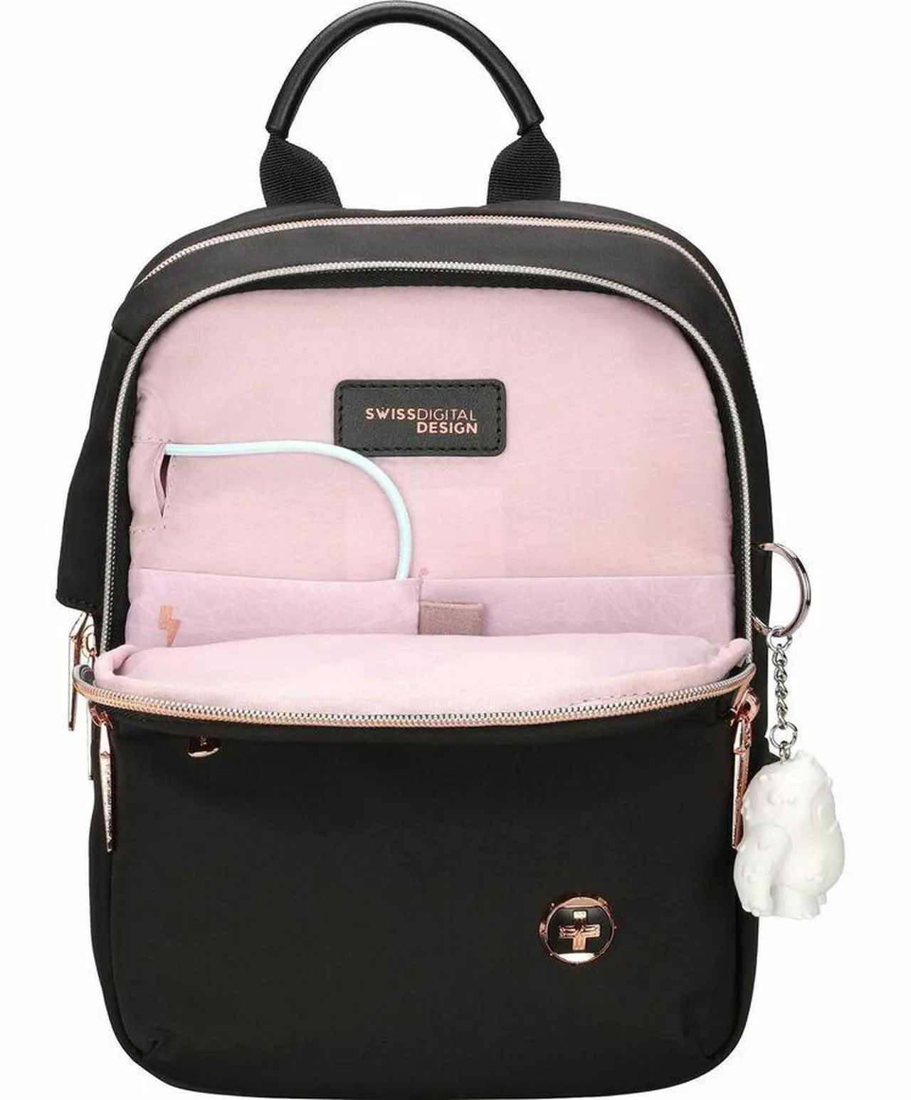 Alt view image 5 of 7 - Swissdigital KATY ROSE NG Black M Backpack - Stylish, Eco-Friendly Bag with Patented USB Charging Port - RFID Protection Pocket - Padded Tablet Compartment (Fits up to 9.75" Tablet) SD1646-01