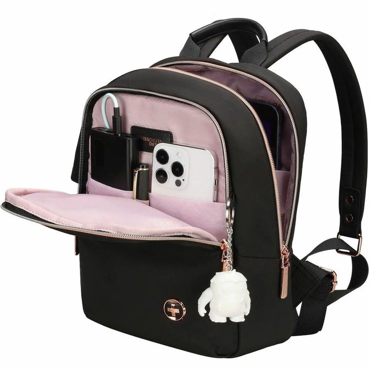 Alt view image 6 of 7 - Swissdigital KATY ROSE NG Black M Backpack - Stylish, Eco-Friendly Bag with Patented USB Charging Port - RFID Protection Pocket - Padded Tablet Compartment (Fits up to 9.75" Tablet) SD1646-01