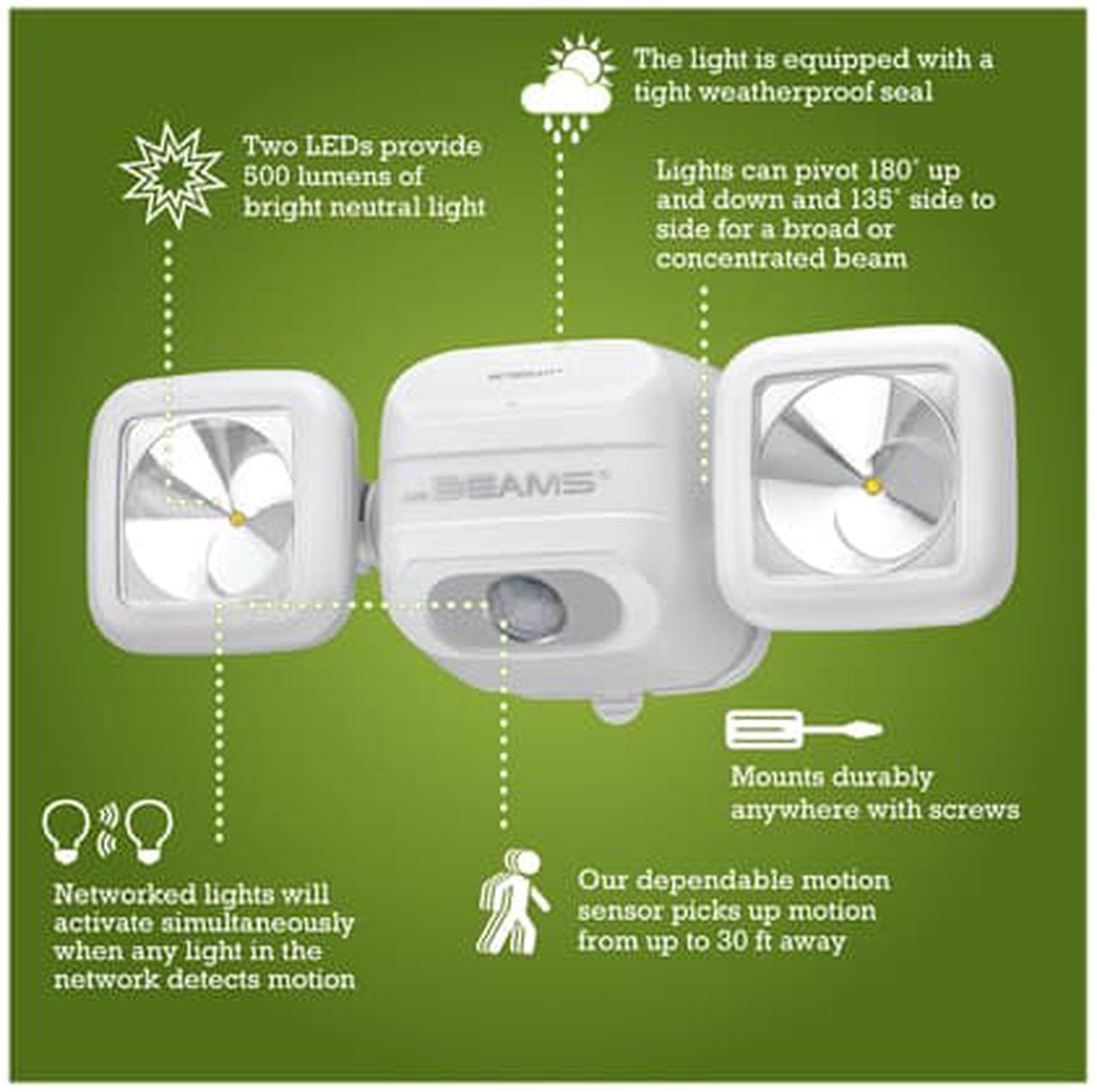 Alt view image 7 of 7 - Mr Beams MBN3000 Wireless Motion Sensing 500 Lumen LED Networked NetBright® High Performance Motion Security Light, White