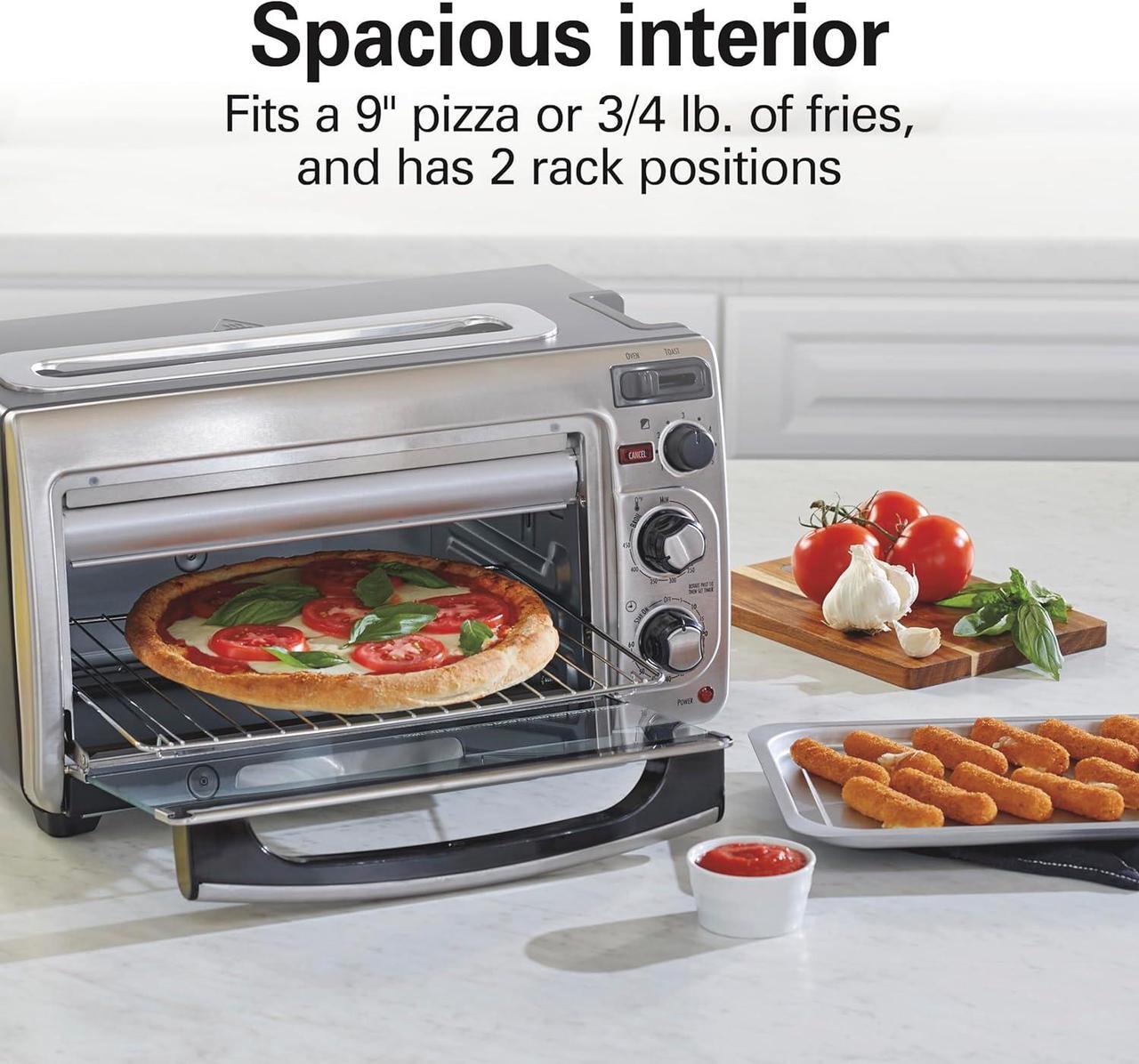 Alt view image 3 of 7 - Hamilton Beach 2-in-1 Countertop Toaster Oven and Long Slot 2 Slice Toaster, 60 Minute Timer and Automatic Shut Off, Shade Selector, Stainless Steel (31156)
