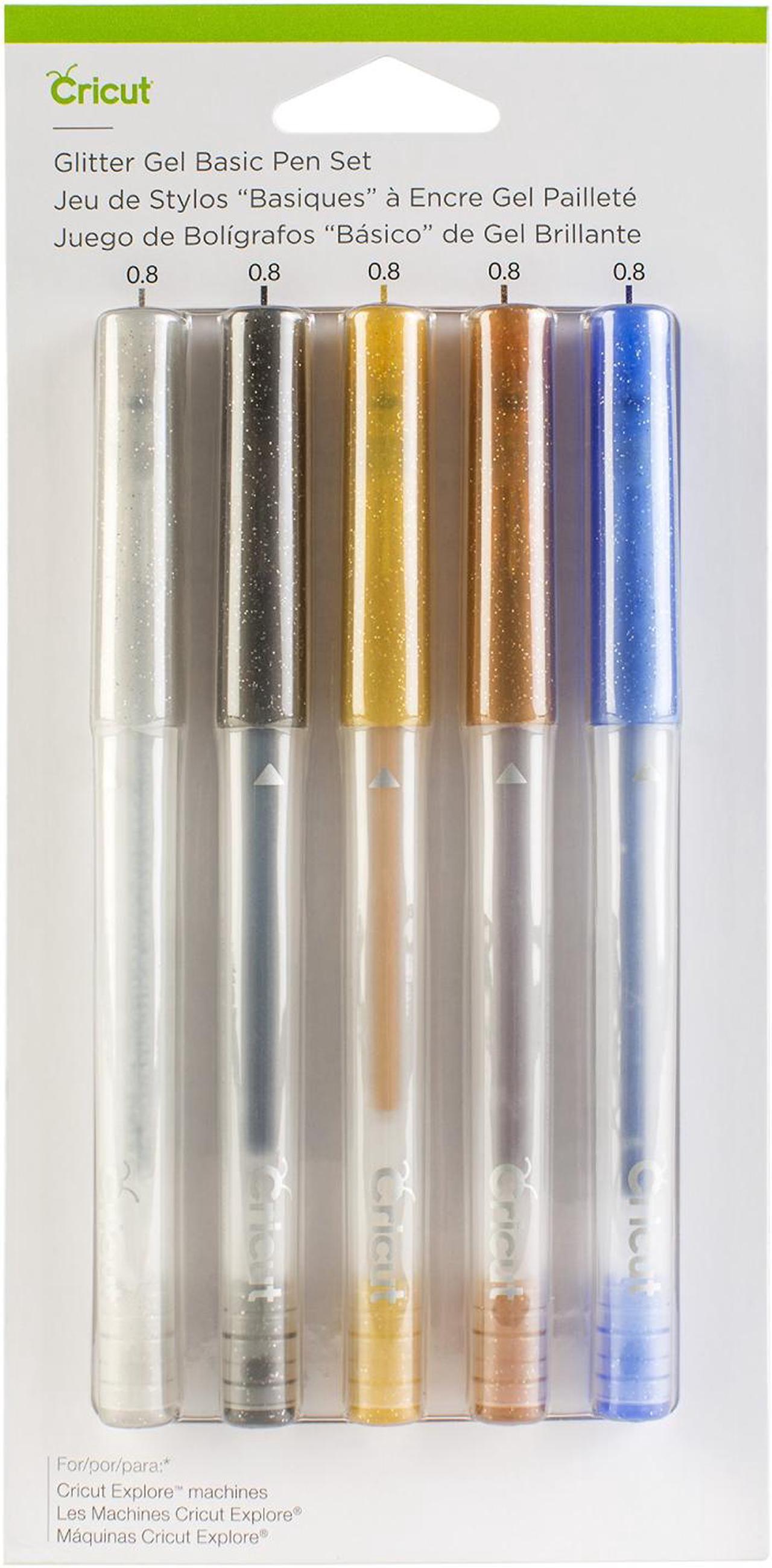 Main image of Cricut Glitter Gel Basic Pen Set Silver, Black, Gold, Brown, Blue | 5 pens( 0.8mm) 2008541