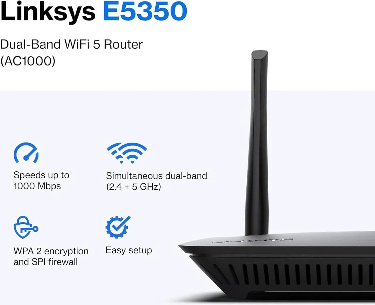 Alt view image 2 of 5 - Linksys E5350 WiFi 5 Dual-Band AC1000 Router, East Setup, Reliable WiFi Connections and WiFi Speeds