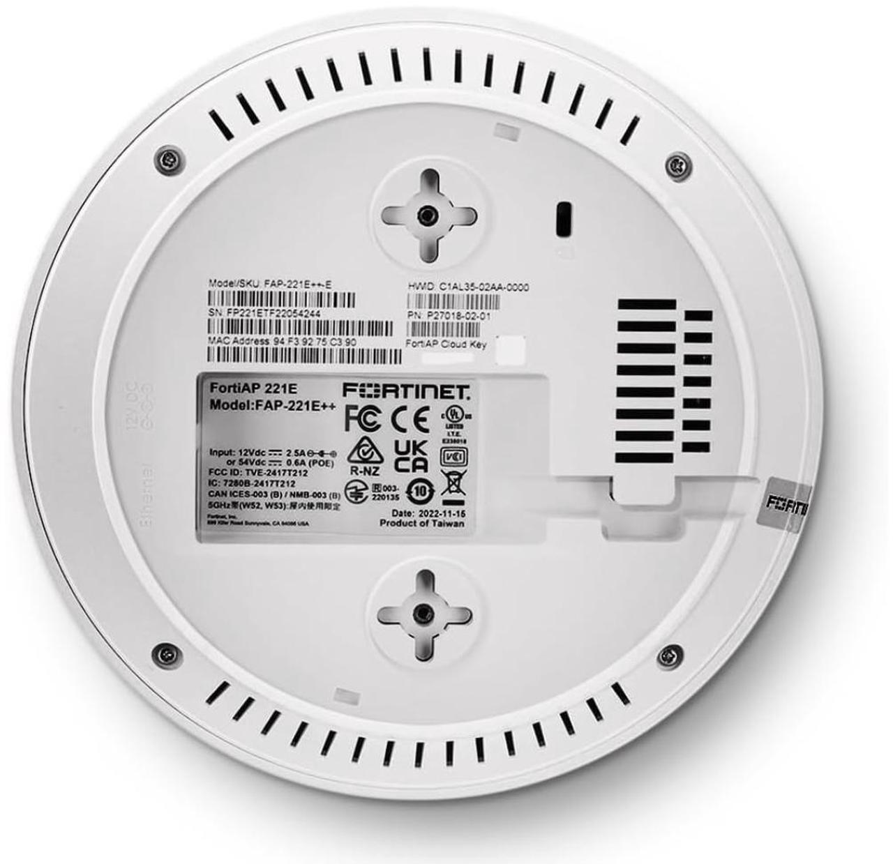 Alt view image 7 of 8 - Fortinet FortiAP 221E | 802.11ac Wave 2 indoor wireless Access Point - dual radio, 4 internal Antennas, 1 x 10/100/1000 RJ45 port (FAP-221E-A)