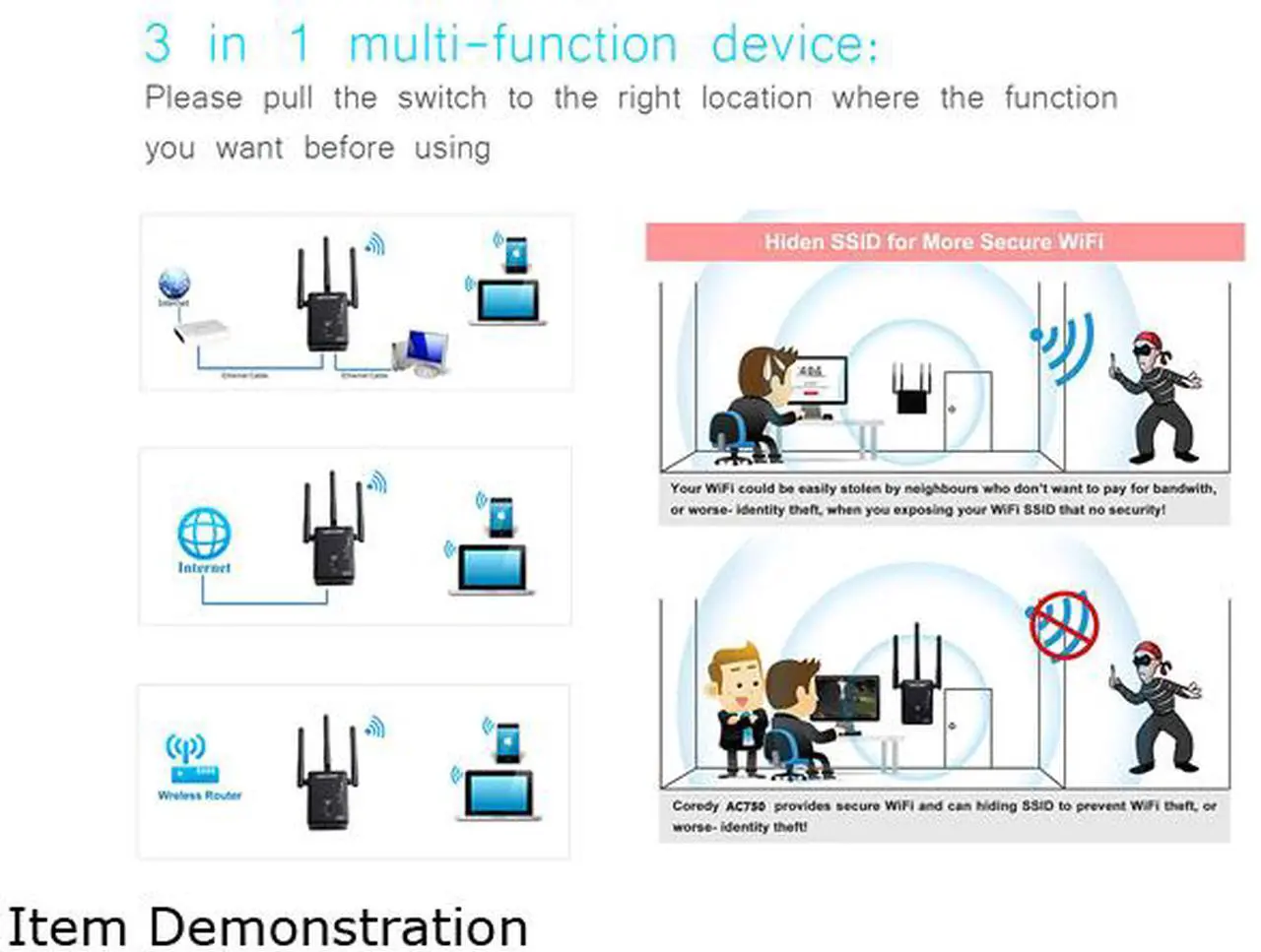 Alt view image 6 of 8 - Wavlink WL-WN575A2 Wireless WiFi Router / Range Extender AC750 w/ 5dBi High Performance Antennas Dual Band 2.4GHz 300Mbps + 5GHz 433Mbps Ethernet Signal Booster Repeater Access Point for Guest Network - Black