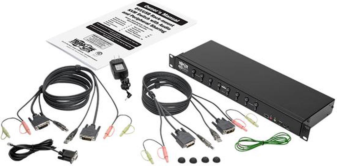Alt view image 6 of 6 - Tripp Lite 8-Port KVM Switch DVI/USB w Audio & Peripheral Sharing 1U 1080p (B024-DUA8-SL)