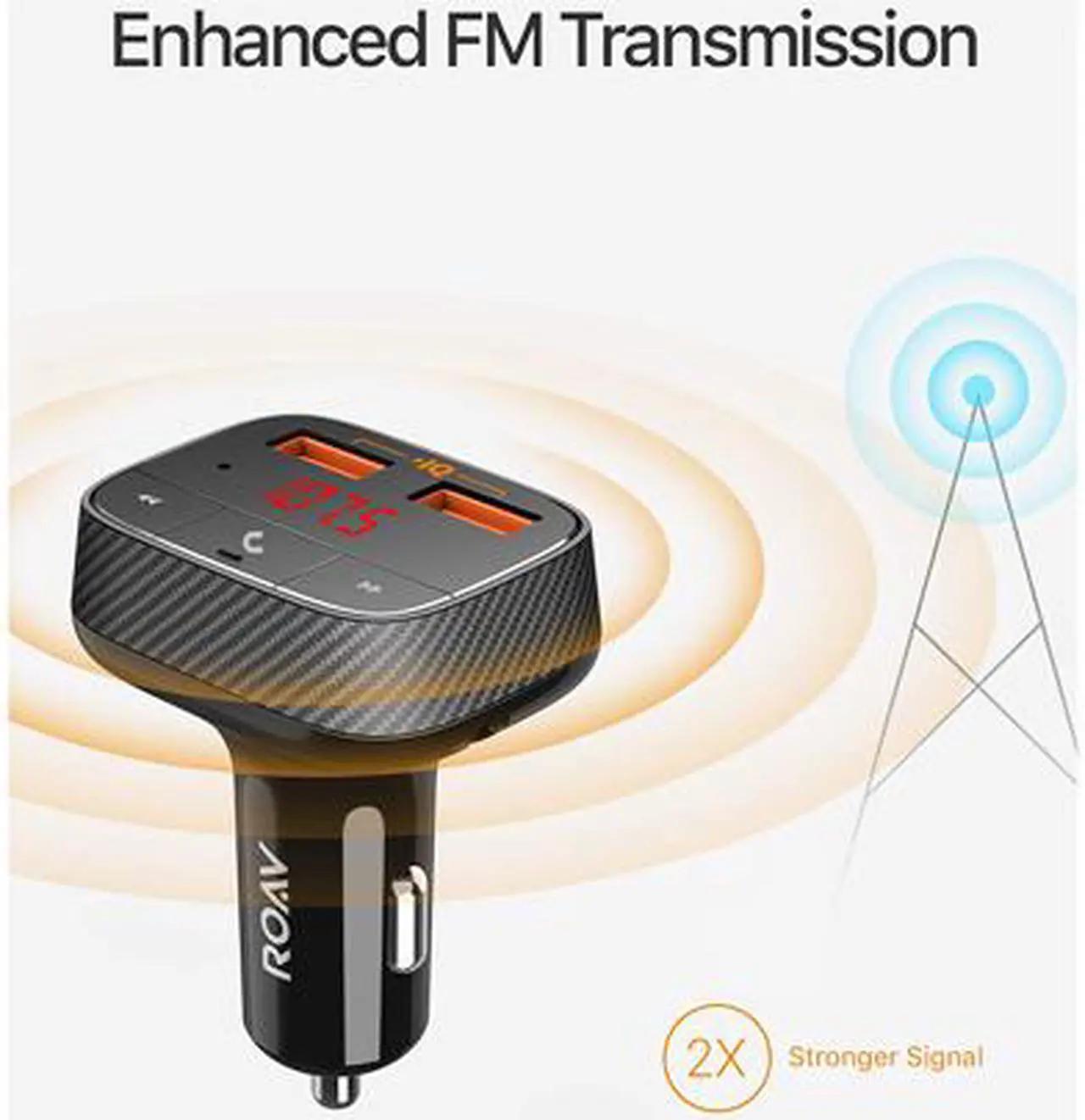 Alt view image 2 of 7 - Anker Roav SmartCharge F0 Bluetooth FM Transmitter for Car, Audio Adapter and Receiver, Hands-Free Calling, MP3 Car Charger with 2 USB Ports, PowerIQ, and AUX Output (No Dedicated App)