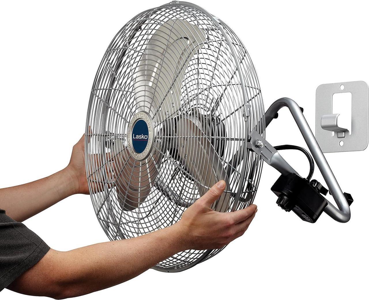 Alt view image 10 of 10 - Lasko 20" Silver High Velocity Wall Mount Fan with Pivoting Head - 3 Speeds, Ideal Wall Mount Fan or Floor Fan for Home, Garage, Attic, 2265QM