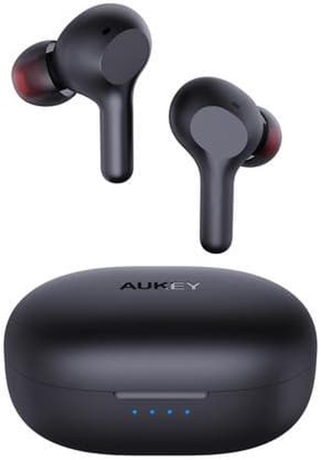 AUKEY True Wireless Earbuds Hi-Fi Stereo Bluetooth 5.0 Headphones 25-Hour Playtime IPX5 Waterproof Earphones with USB-C Quick Charging Case for iPhone and Android Black EP-T25