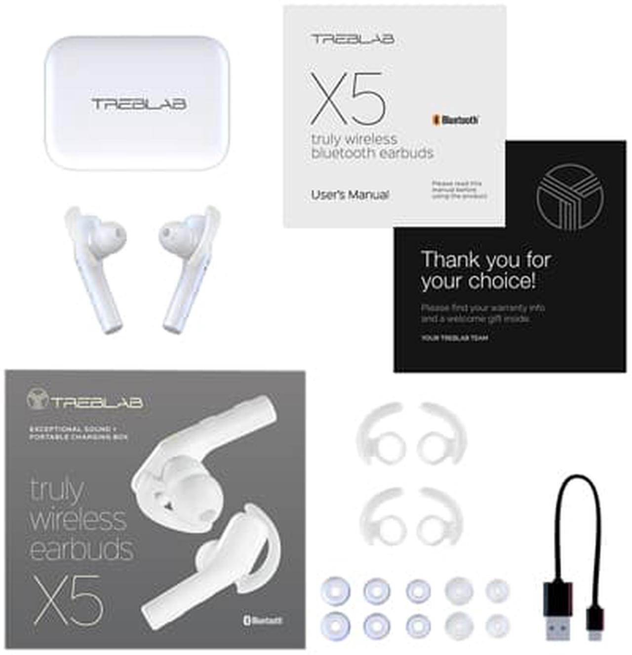 Alt view image 4 of 5 - TREBLAB X5 - High-End Bluetooth Earbuds w/Beryllium Speakers - True HD Sound, Deep Bass, Best Sports Running Truly Wireless Headphones, Noise Cancelling Mic Microphone, Waterproof IPX4 (White)