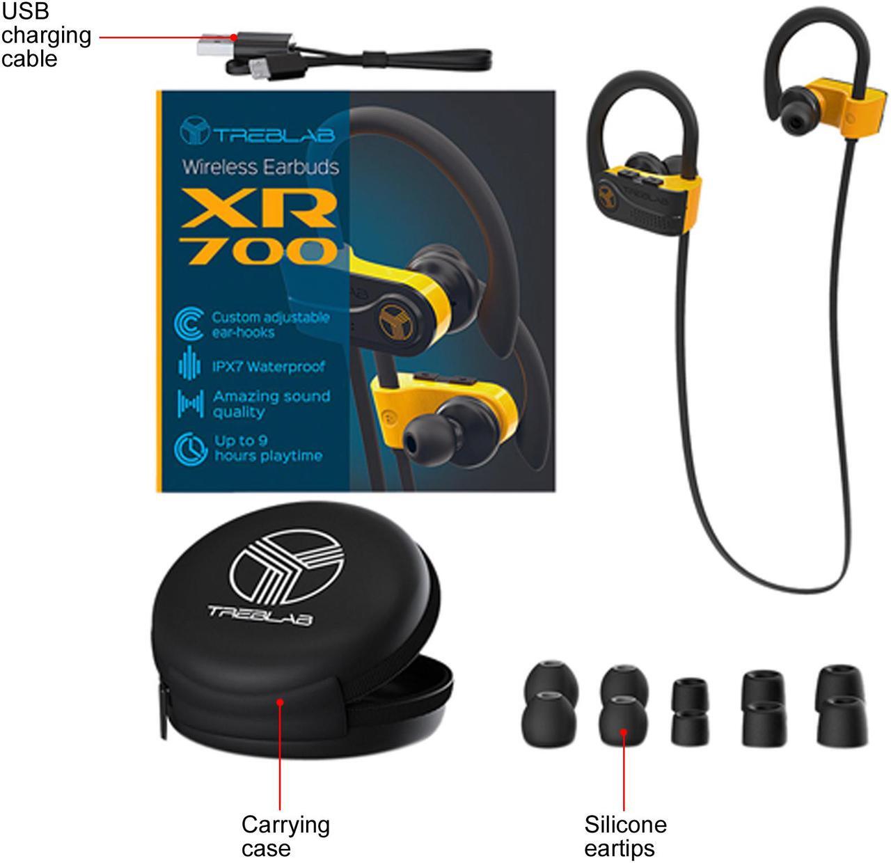 Alt view image 5 of 5 - TREBLAB XR700 PRO Wireless Running Earbuds - Top 2019 Sports Headphones, Custom Adjustable Earhooks, Bluetooth 5.0 IPX7 Waterproof, Rugged Workout Earphones, Noise Cancelling Microphone In-Ear Headset