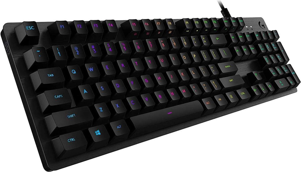 Logitech G512 LIGHTSYNC RGB Mechanical Gaming Keyboard, Carbon English Layout GX Blue Switch, Brushed Aluminum Case, USB Pass Through, 920-008936, Black