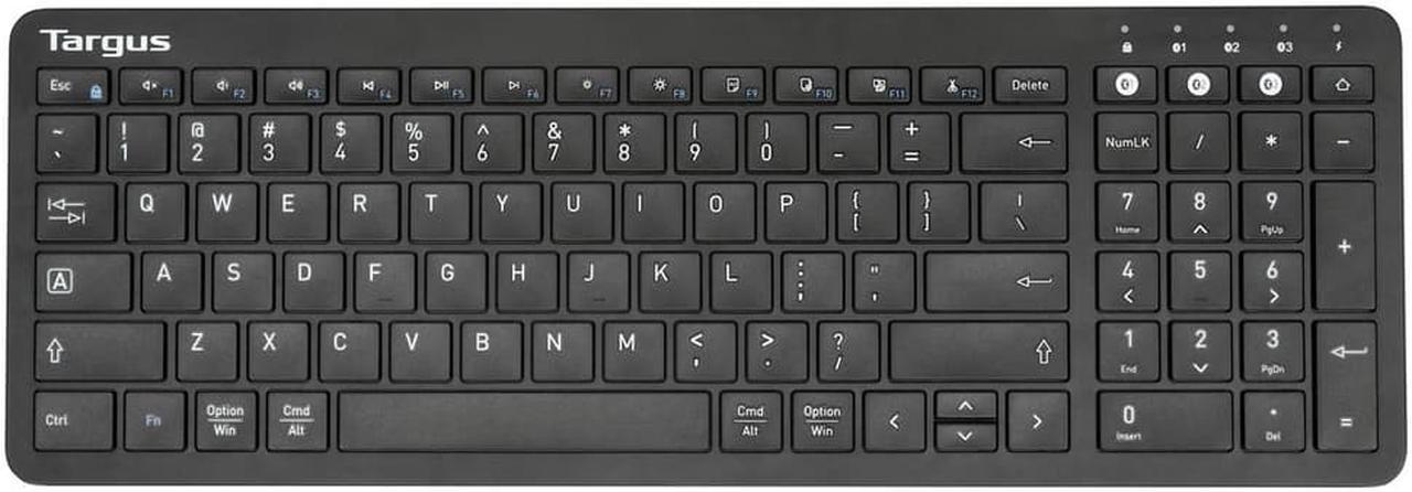 Targus Midsize Multi-Device Bluetooth Antimicrobial Keyboard - Wireless Connectivity - Bluetooth - English (US) - QWERTY Layout - PC, Mac - AAA Battery Size Supported - Black - AKB863US